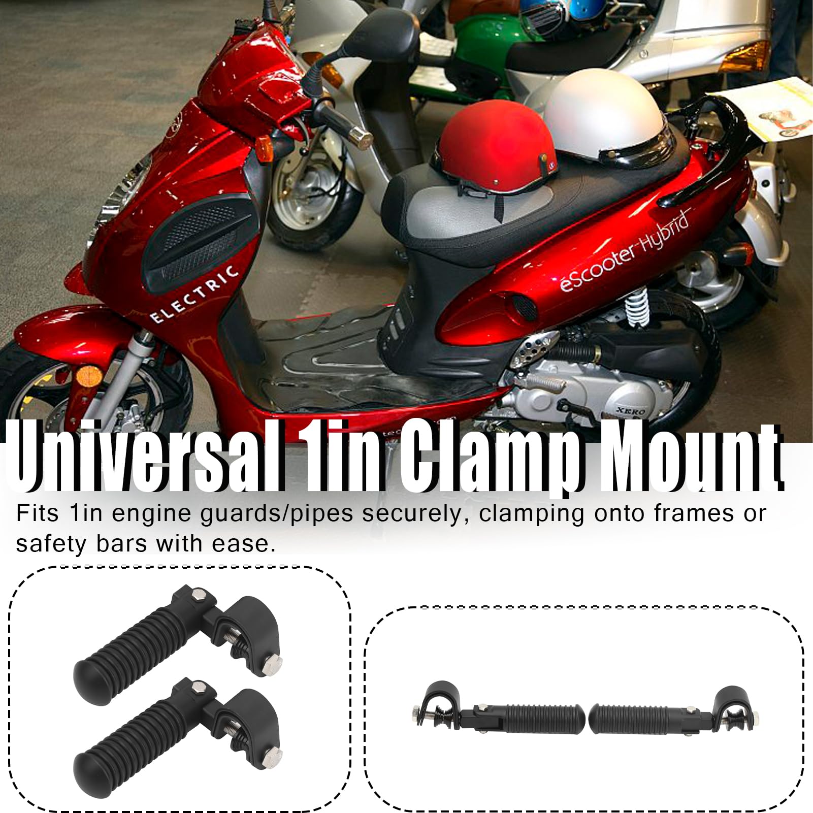 Pedane per moto Pedane per autostrada per barre di protezione Morsetto Supporto per poggiapiedi Protezione per barra di protezione motore Pedane per moto Universali Pratiche 1In (Noir)