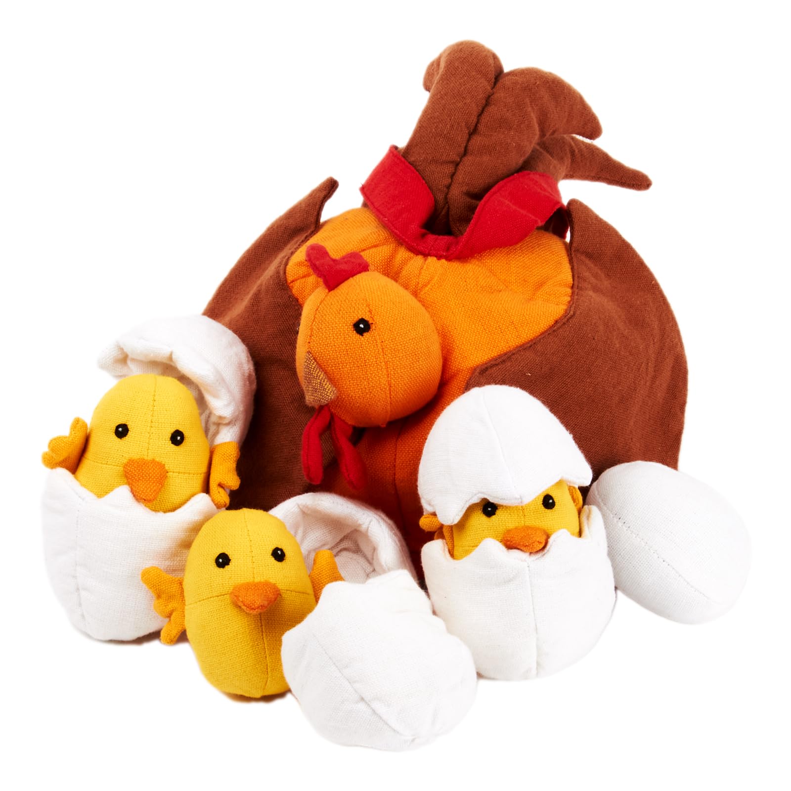 Hagemann Stoffmodell Lebenszyklus Huhn mit Küken – Set, 8-teilig, Außenstoff Fairtrade Bio-Baumwolle | 3 Eier zum Öffnen und Herausnehmen der Küken, Küken & Huhn steckbar | Pädagogisches Lernspielzeug