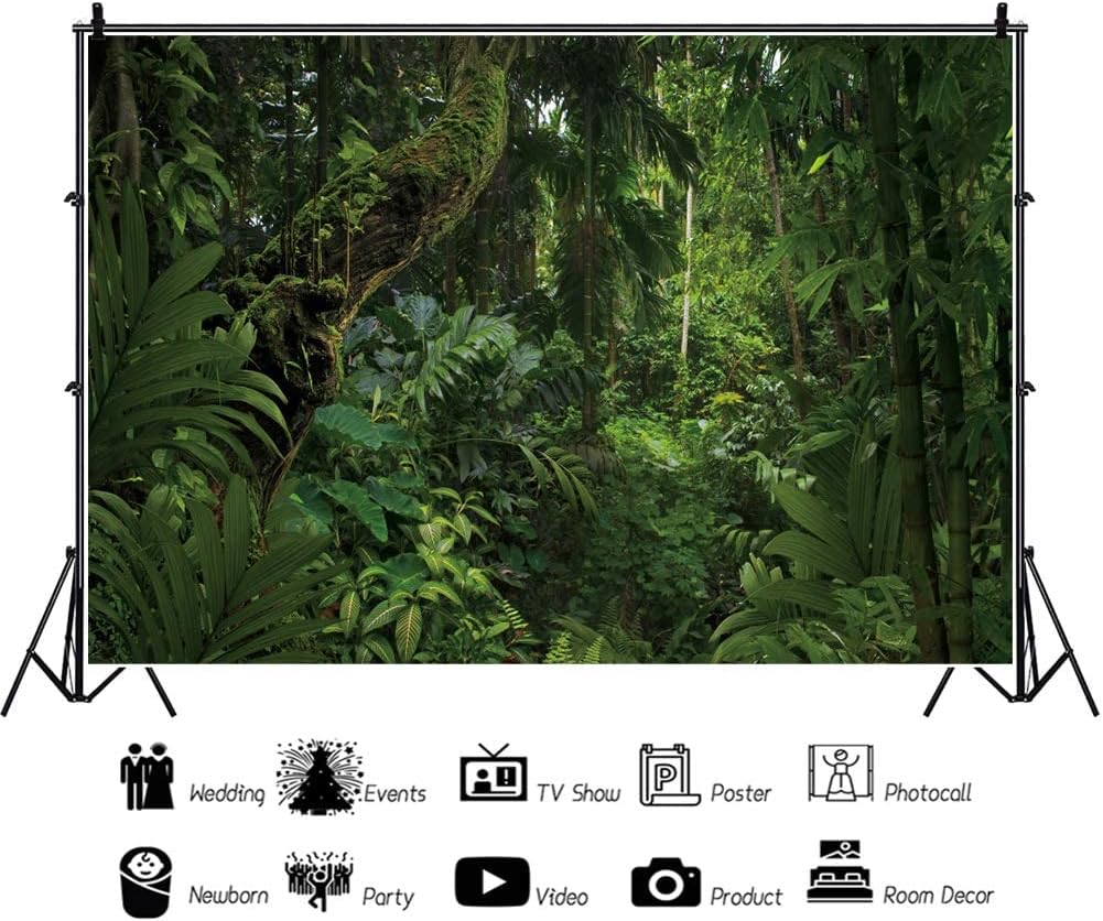 20x10ft Jungle Forest Photography Backdrop for Outdoorsy Camping Theme Party Background Spring Mysterious Rainforest Jungle Forest Tree Natural Scenery Kids Adult Wedding Photo Studio Props