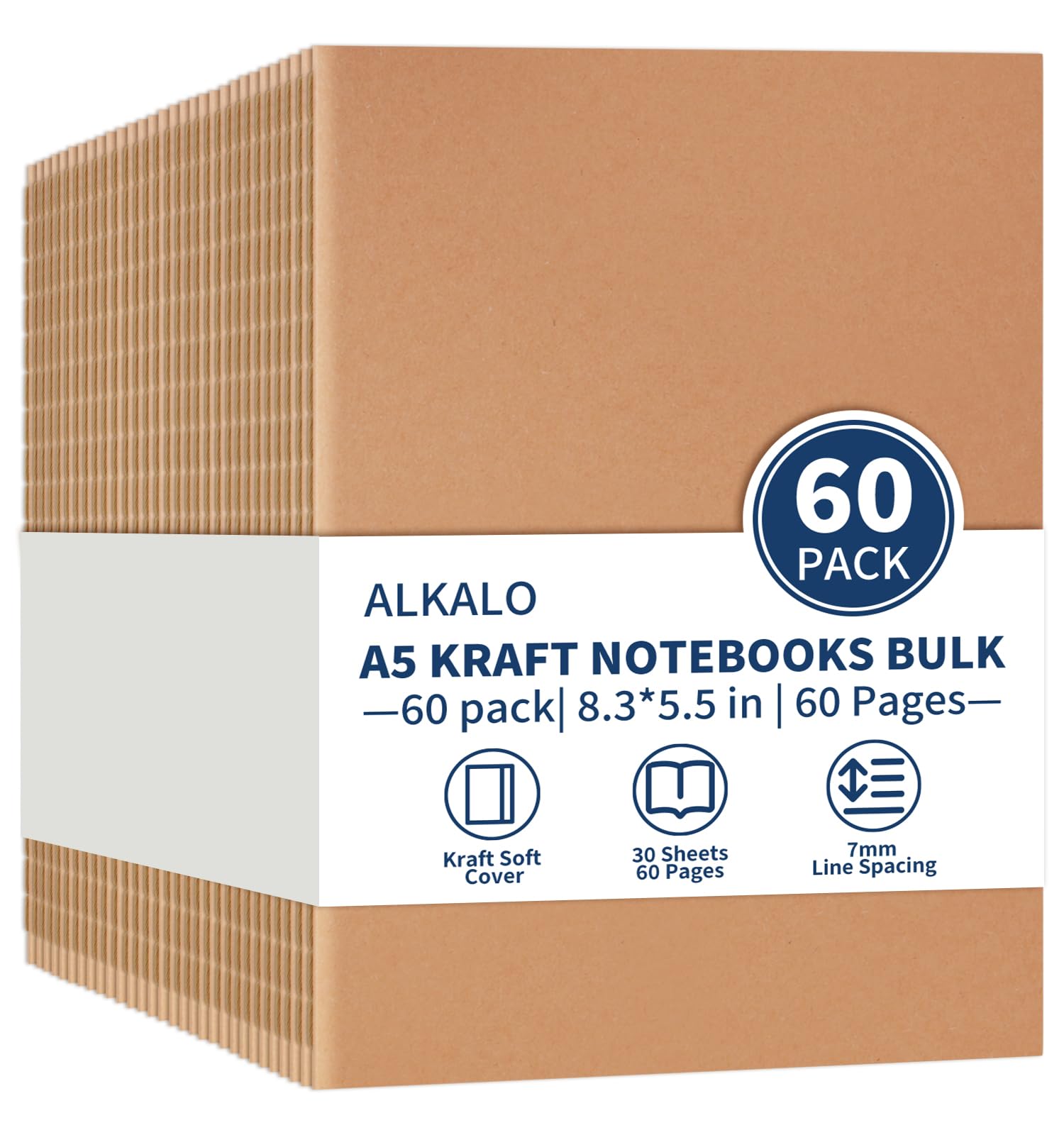 Confezione da 60 quaderni a righe in carta kraft