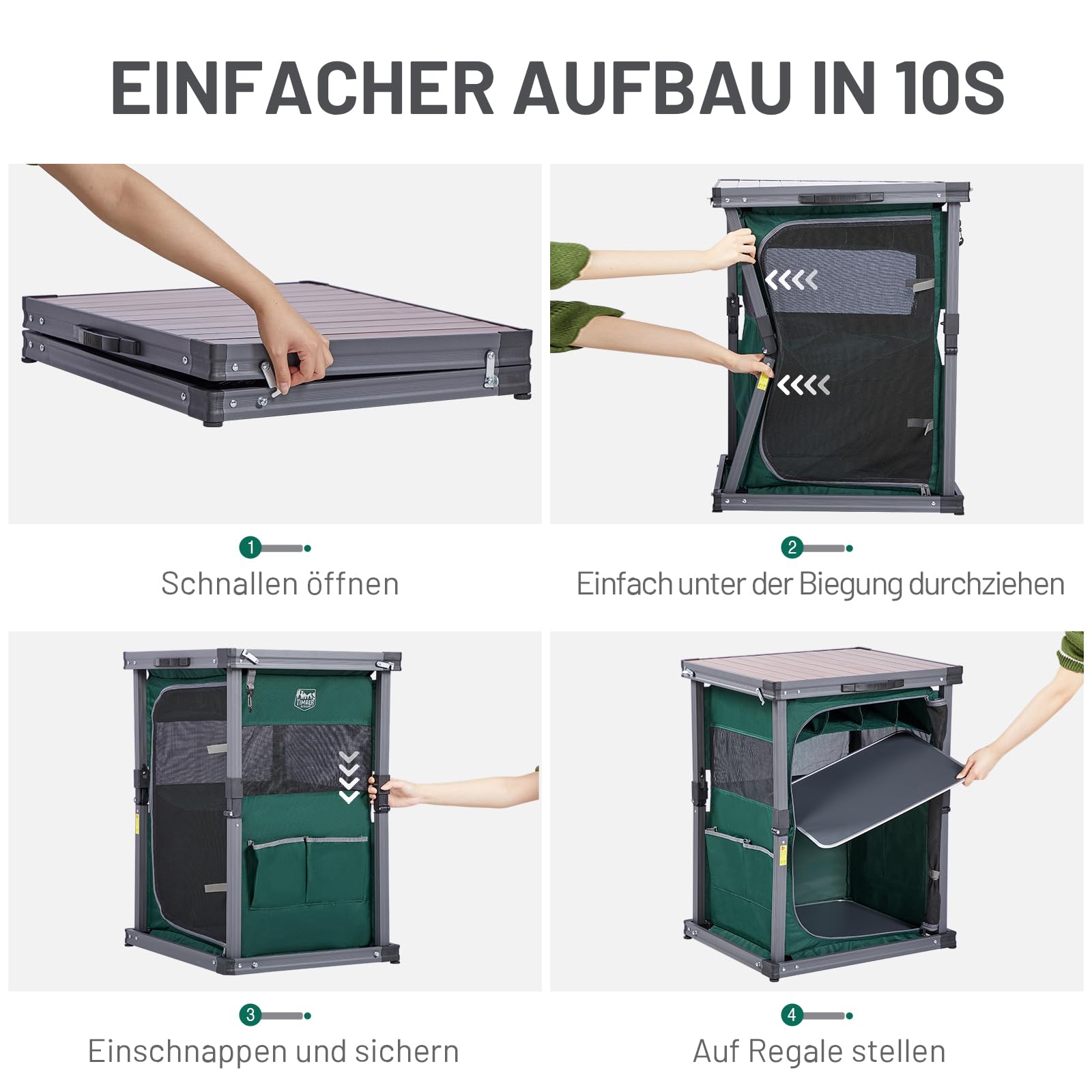 Armadietto Da Campeggio Pieghevole TIMBER RIDGE - 3 Ripiani Portatile Per Esterno - Foto 6