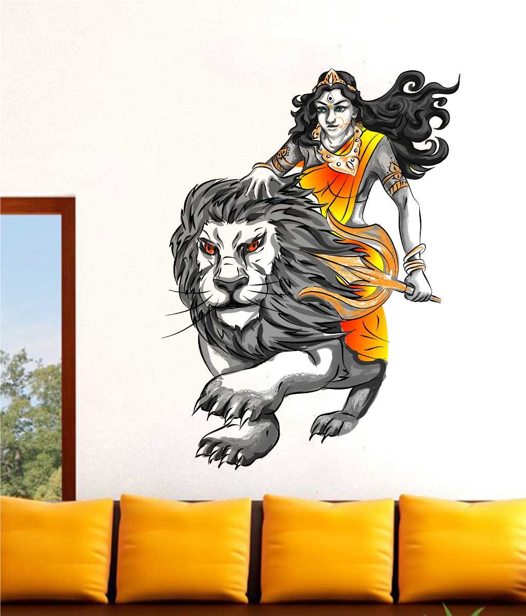 Rawpockets Durga with Lion  Wall Sticker (PVC Vinyl, 60 cm x 95cm) (B06WLL6Y52) Amazon Price History, Amazon Price Tracker