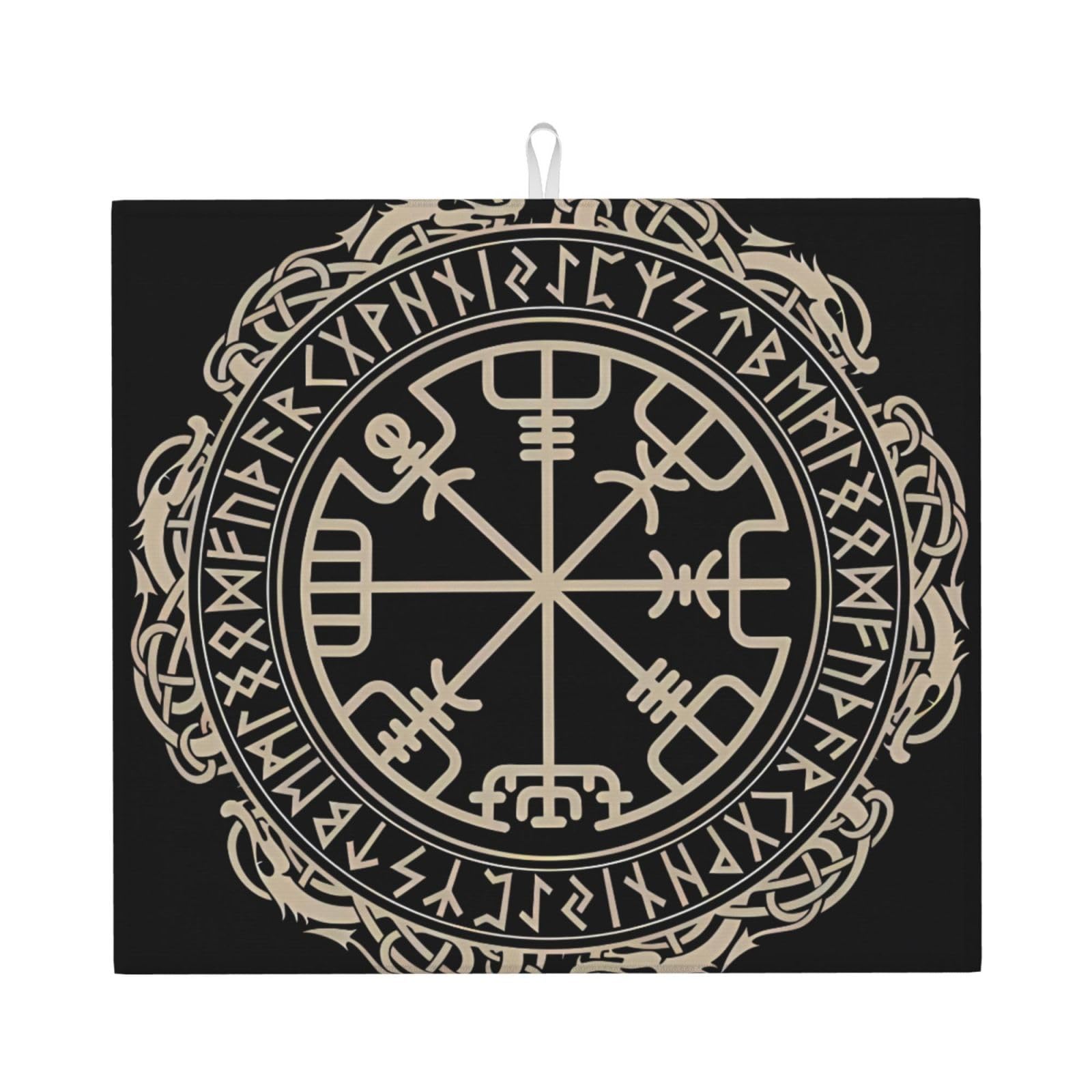 WHJSHOP Magical Design Norse Runes Compass Prints Kitchen Drying Mat - Absorbent Dish Drying Throw with Vibrant Prints, Quick-Dry Countertop Layer for Dishes & Glassware - Non-Slip