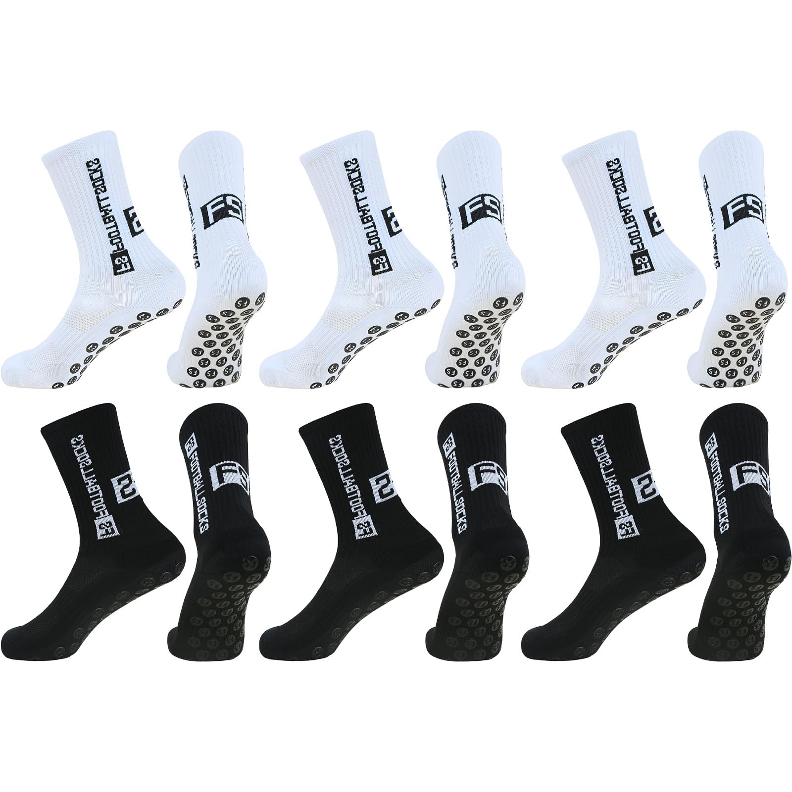 DALAETUS 6 Pairs Football Socks Set, Grip Socks Football for Men, Anti-Slip Sports Socks, Athletic Socks for Soccer Football Basketball Running Yoga Hiking(White&Black)