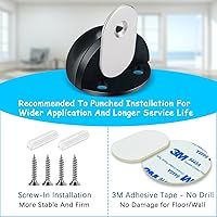 Vista 5 de Topes de puerta magnéticos adhesivos para puerta, topes de puerta negros con parachoques de goma, imán de acero inoxidable cepillado, protector