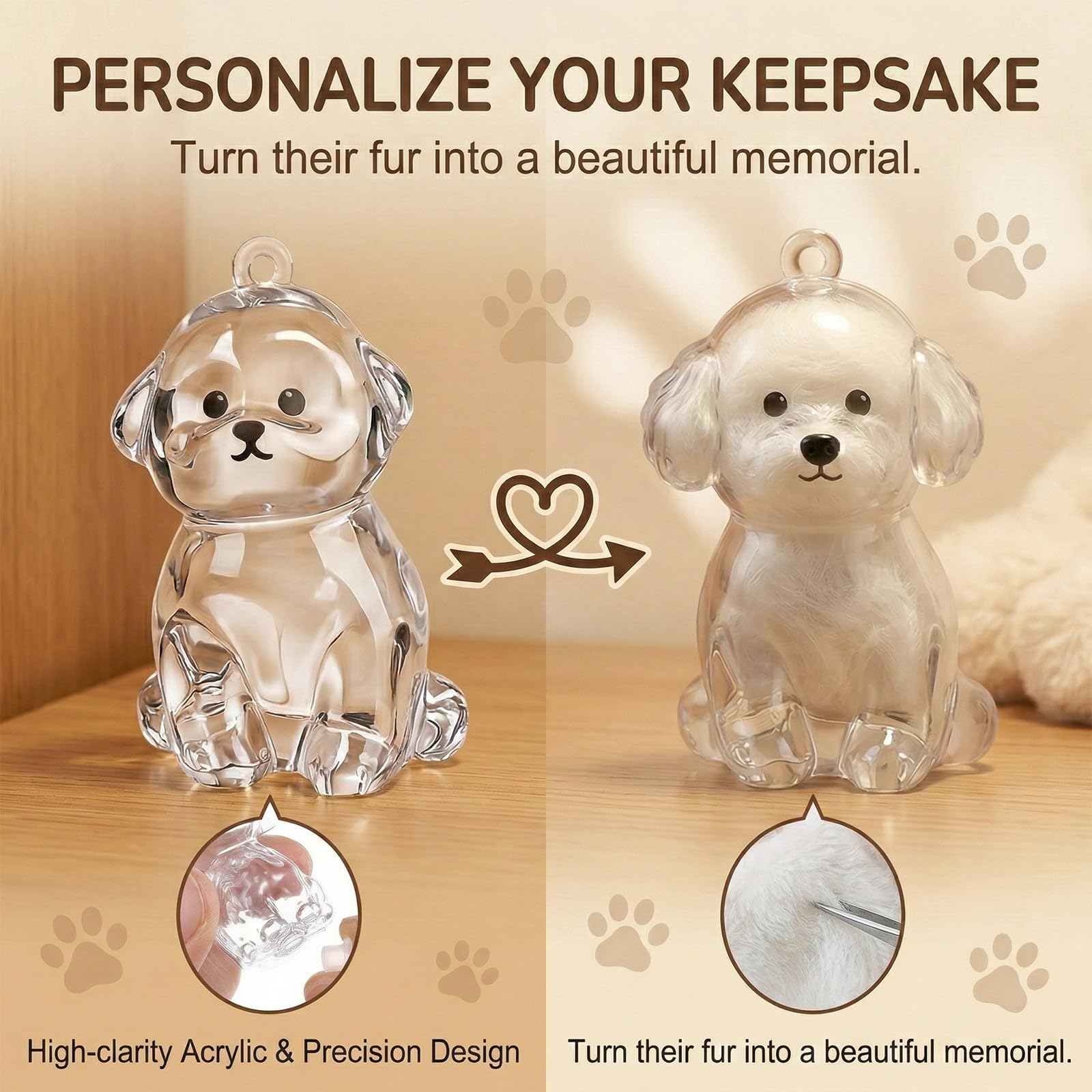Set di 3 Ciondoli Porta Pelo Cane Ricordo, Mini Contenitore Commemorativo per Peli Animali (Teddy, Bichon e Golden Retriever), Souvenir Portatile in Plastica per Amanti dei Cani