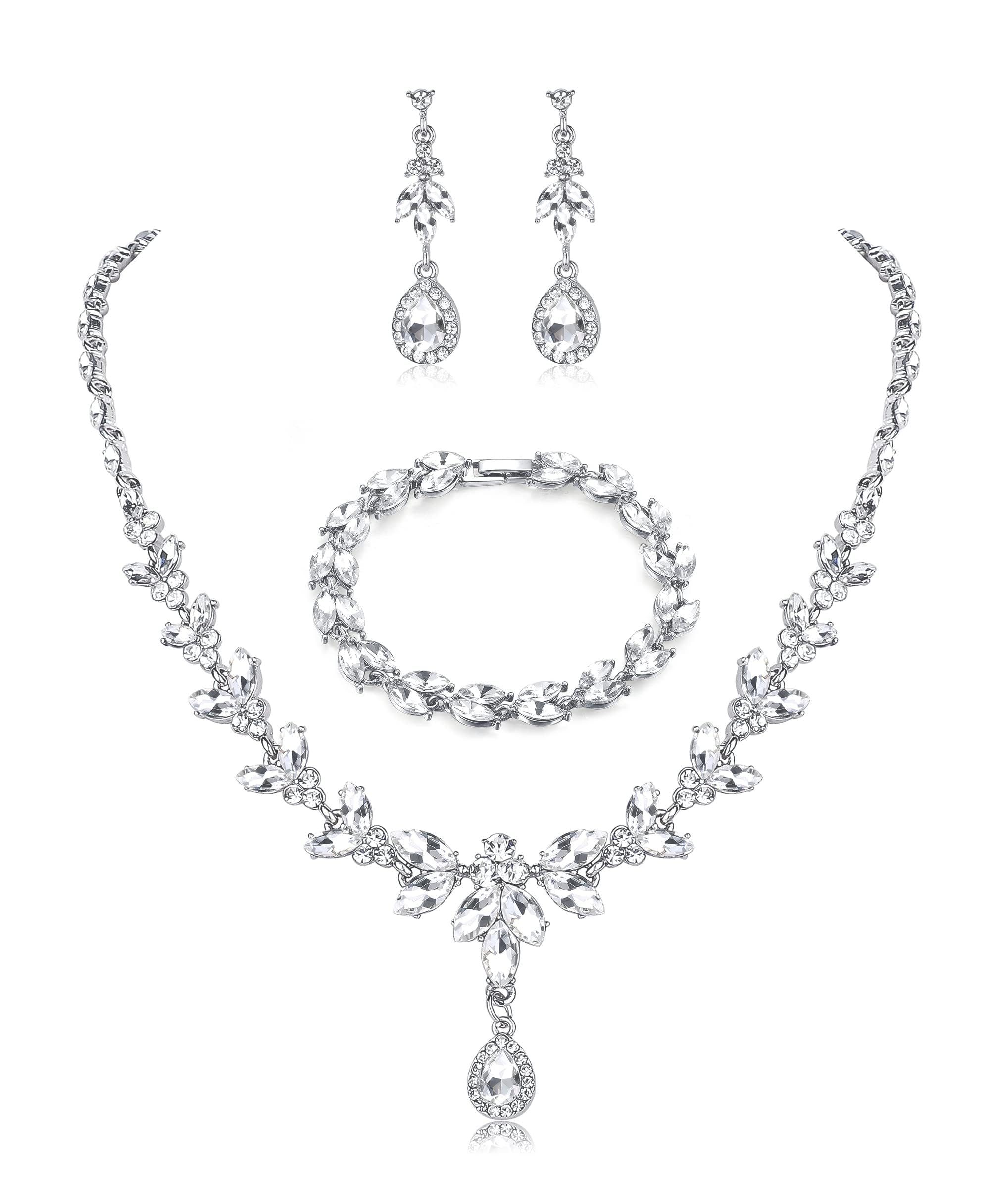 FIOROYAL Juego de collar y pendientes colgantes para mujer, novia, dama de honor, conjunto de joyas de cristal para boda, compromiso, fiesta, baile de graduación, juego de joyas