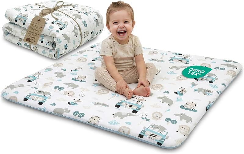 Play Mat for Baby Cotton Playmat Foldable Large - Soft Padded Floor Rug for Kids and Babies Washable Portable mat for Nursery Oeko-Tex certified