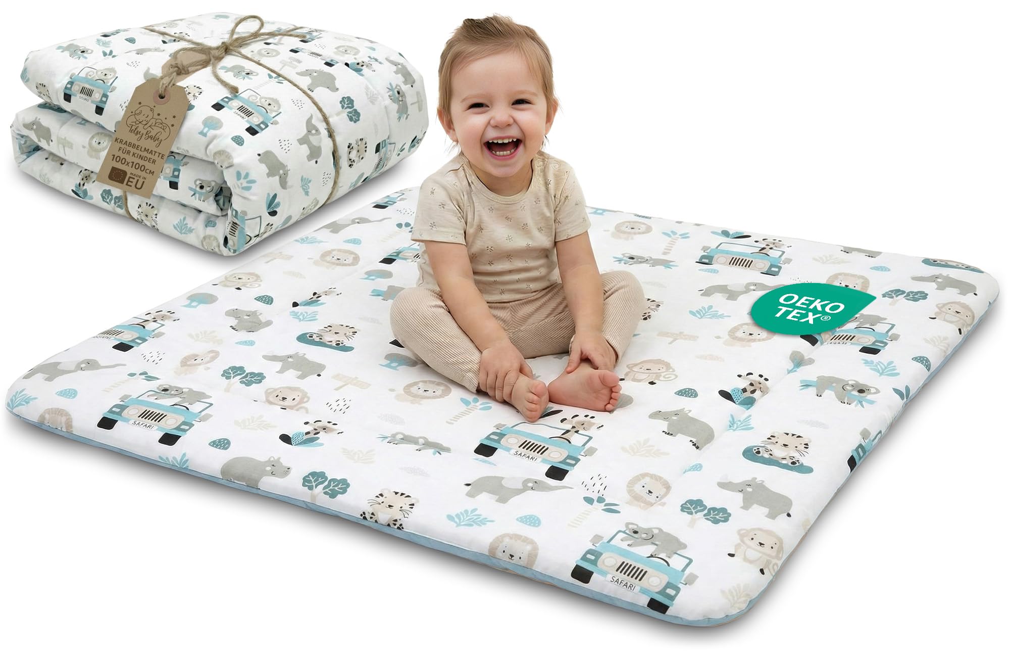 Tappeto gioco bambini per gattonare - tappeti stanza per gattonamento bimbi tappetino neonato cameretta bambina e bambino 100 cm certificazione Oeko-Tex Africa