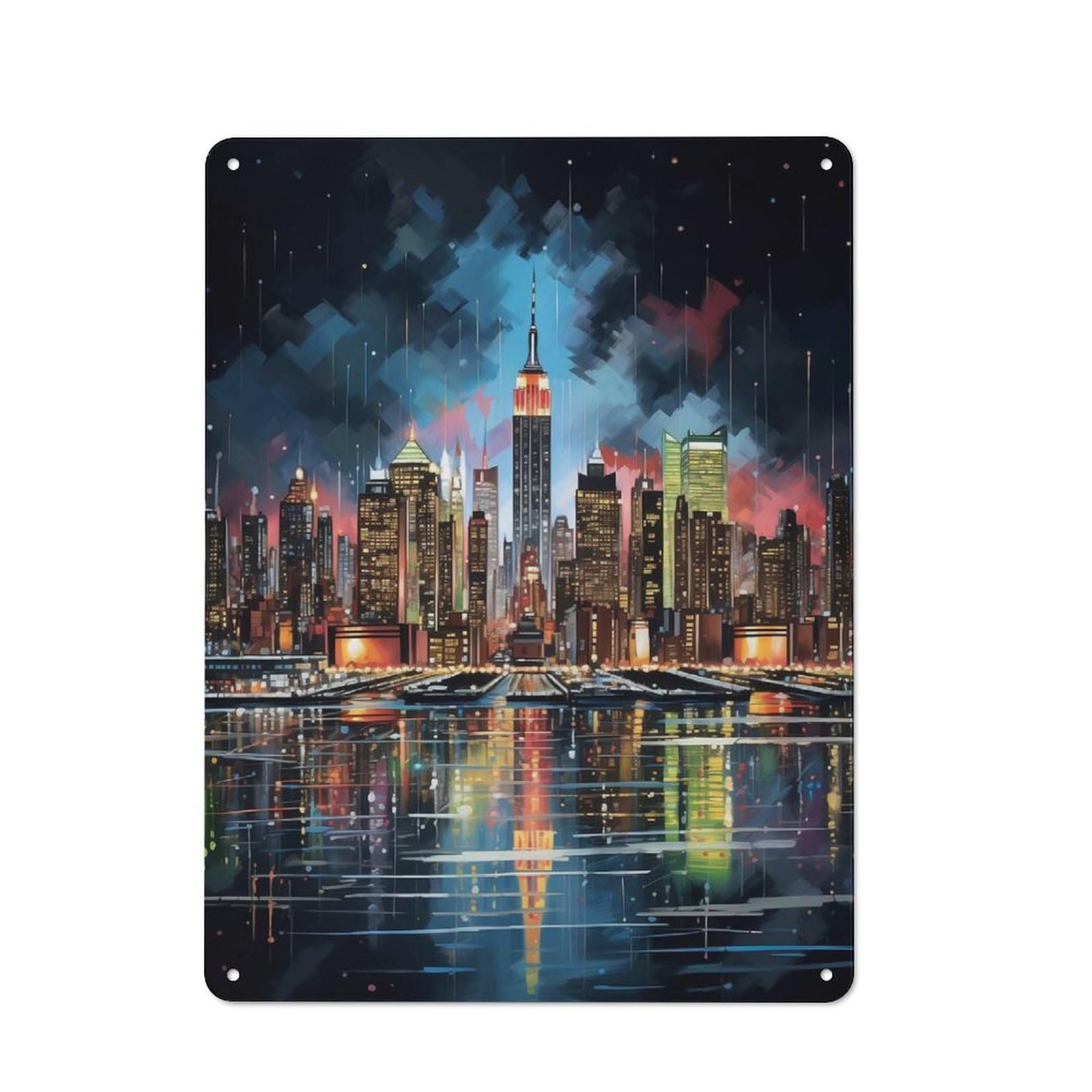 Junmoney New York City Tin Wall Plaque 40X30cm With For Man Cave Or Games Room, A New Home Present For Leisure-Room Decor Enthusiasts