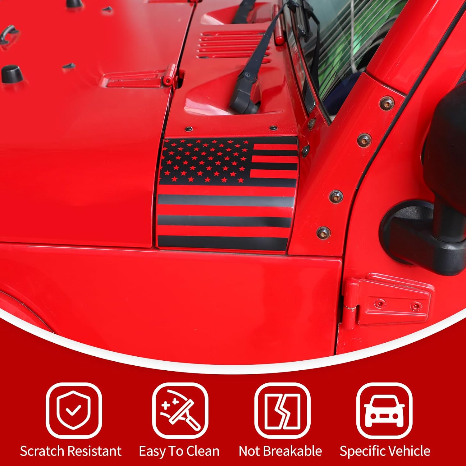 JeCar Cowl Armor Body Decals American Flag Vinyl Stickers Compatible with Jeep Wrangler JK JKU 2007-2018, Black