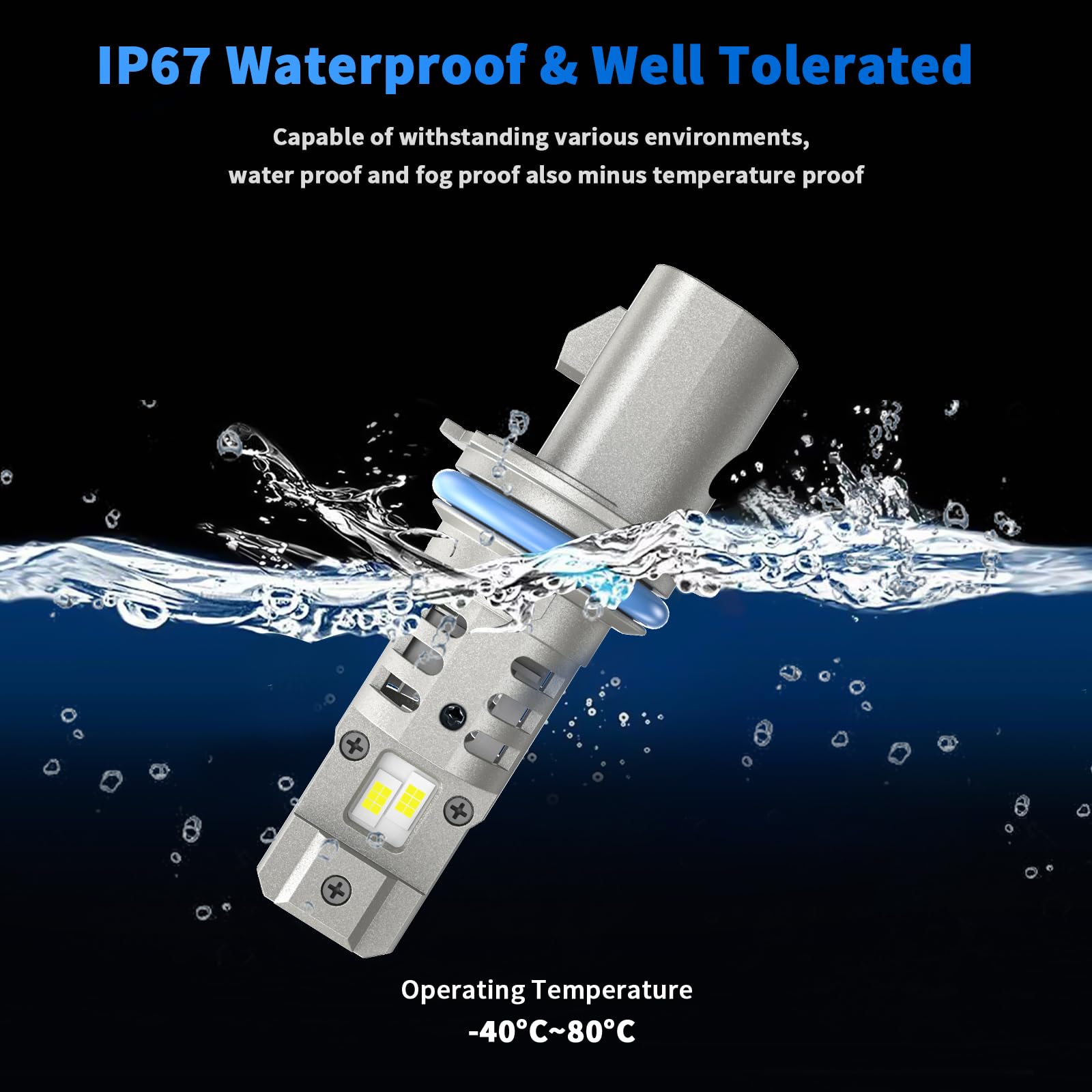 9007/HB5 Bulbs, 6000K Cool White Super Bright Fog Light, Plug and Play, IP67 Waterproof, Pack of 2