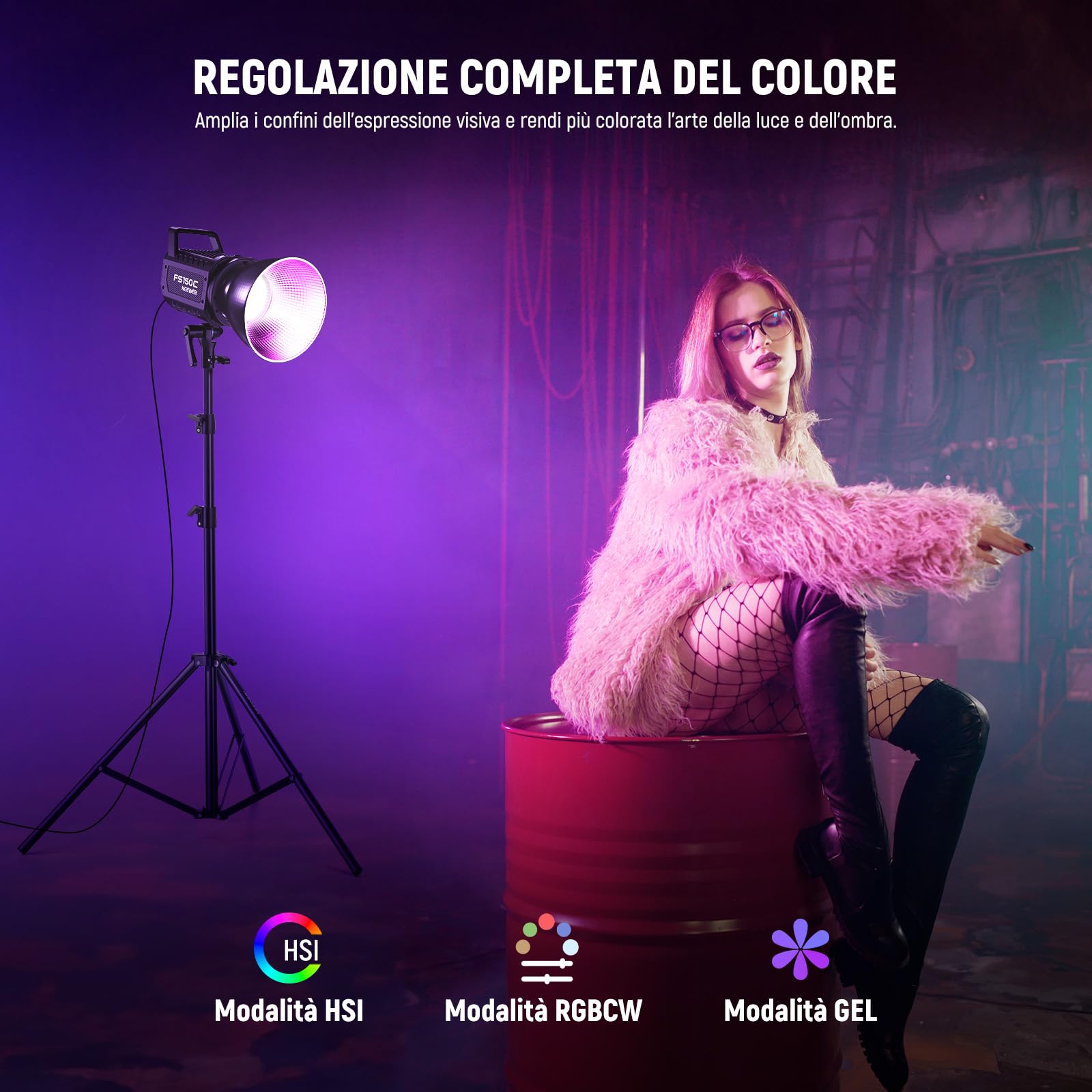 NEEWER FS150C Luce Video LED RGB 130W, Controllo APP/2.4G, Key Light da Studio per Fotografia Registrazione Streaming, Illuminazione Continua Bowens 2500-7500K 19800lx/1m CRI97 4 Curve di Oscuramento