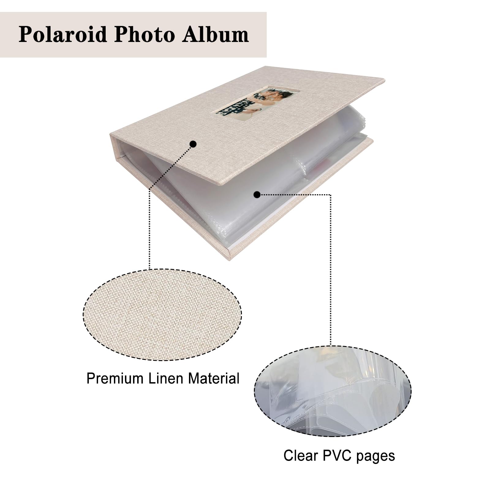 Mini-Fotoalbum, 208 Fotos, 5,1 x 7,6 cm, Bilderbuch für Fujifilm Instax Sofortbildkamera, Leinen, Hardcover, Polaroid-Buch für Fotos, Reisen, Familie, Jubiläen, Baby-Urlaub, Beige, 1 Packung