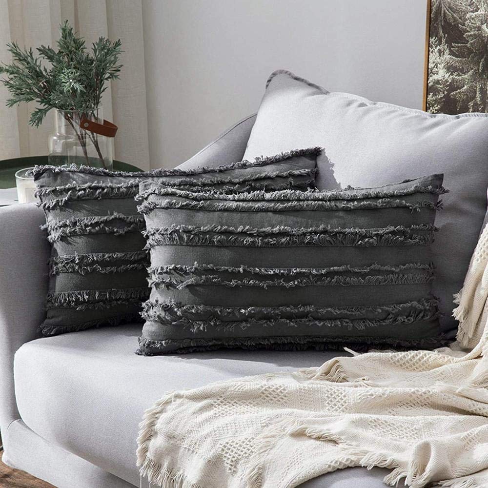 Set di 2 fodere decorative per cuscini Miscele di cotone Protezioni decorative per cuscini Divano in lino Decorazioni per la casa Federa Decorazione classica per la casa-30 * 50 cm_Grigio scuro