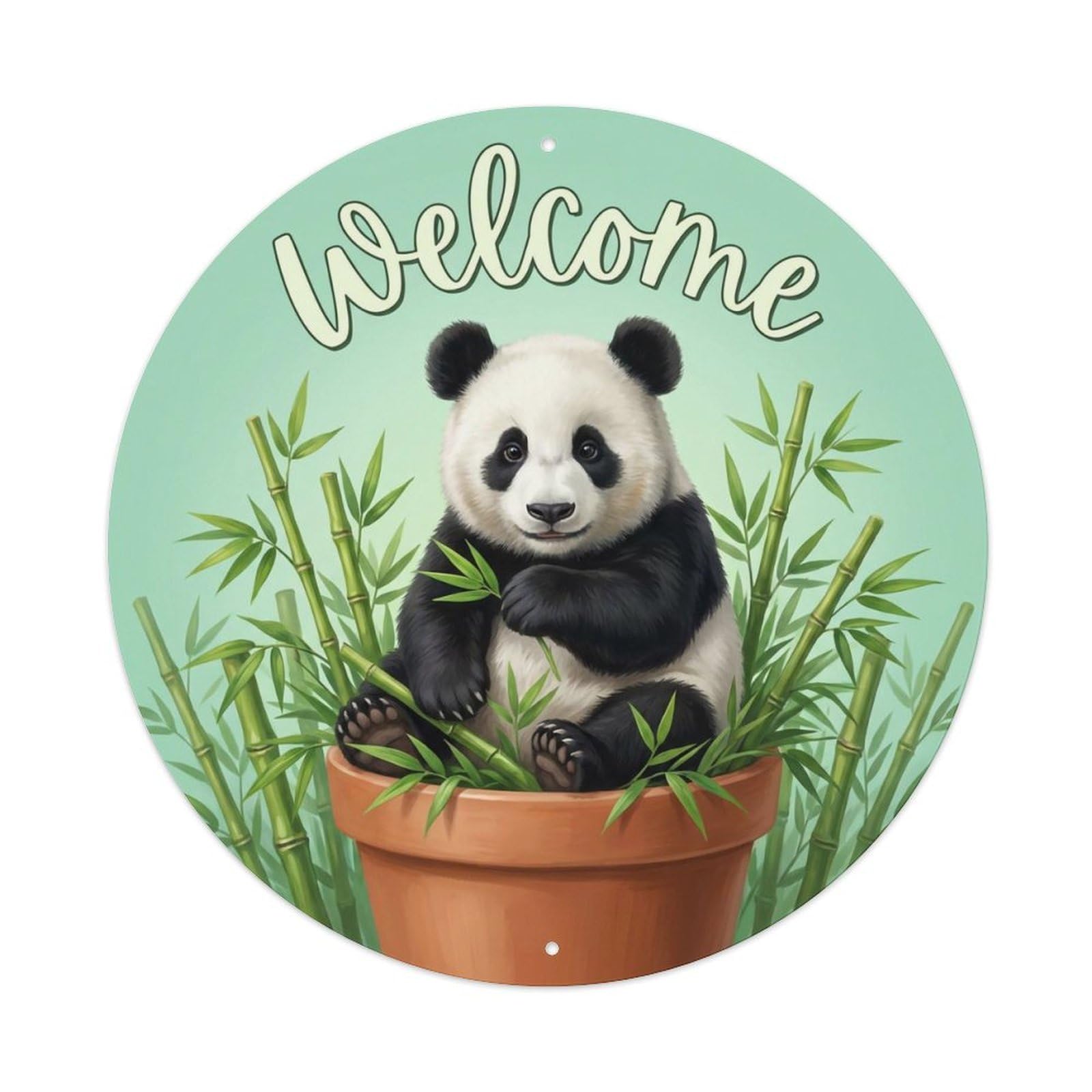 Okahys 8X8inch(20X20cm) Welcome Panda Bamboo Grove Metal Tin Sign