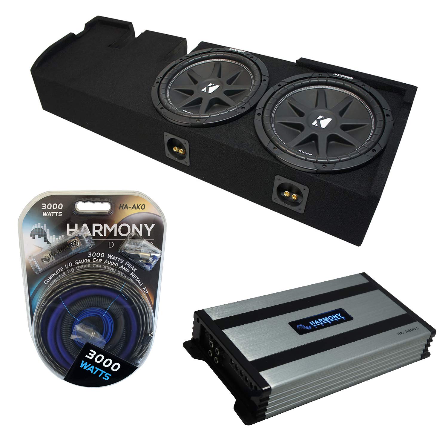 Harmony Audio Kicker C12 Compatible with Ford F-150 Super Crew Truck 2001-2003 Bundled with HA-A800.1 Amplifier and Dual 12
