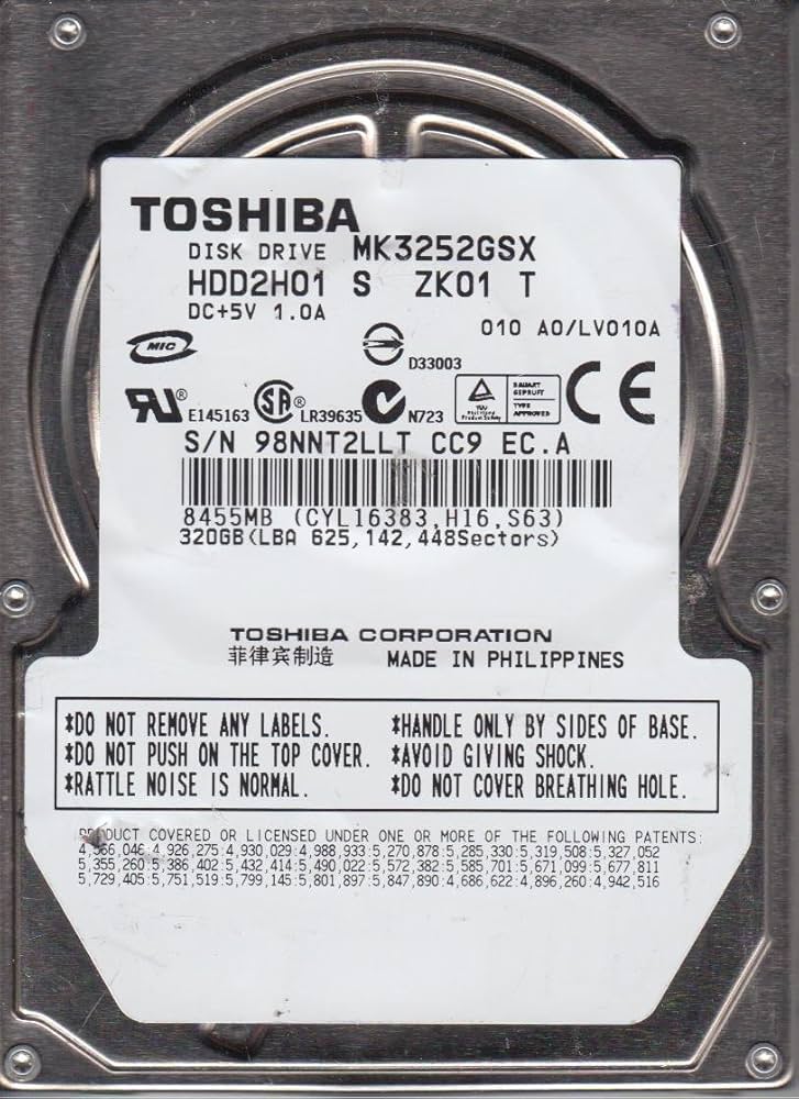 Toshiba MK3252GSX, A0/LV010A, HDD2H01 S ZK01 T, 320GB SATA