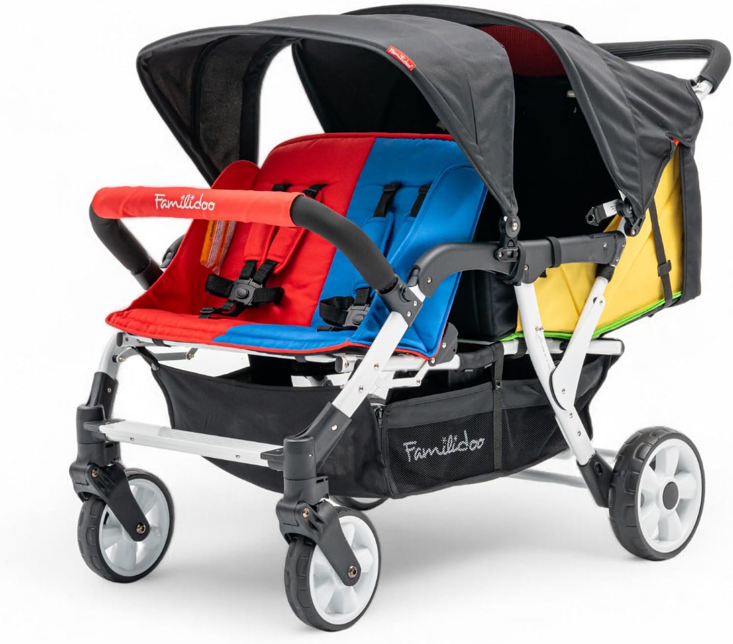 【New Arrival】Familidoo H4E Quad Stroller Featuring 4 Reclinable Seats with 5-Point Harnesses for Safety, Double Canopy Design, from Newborn to Toddler