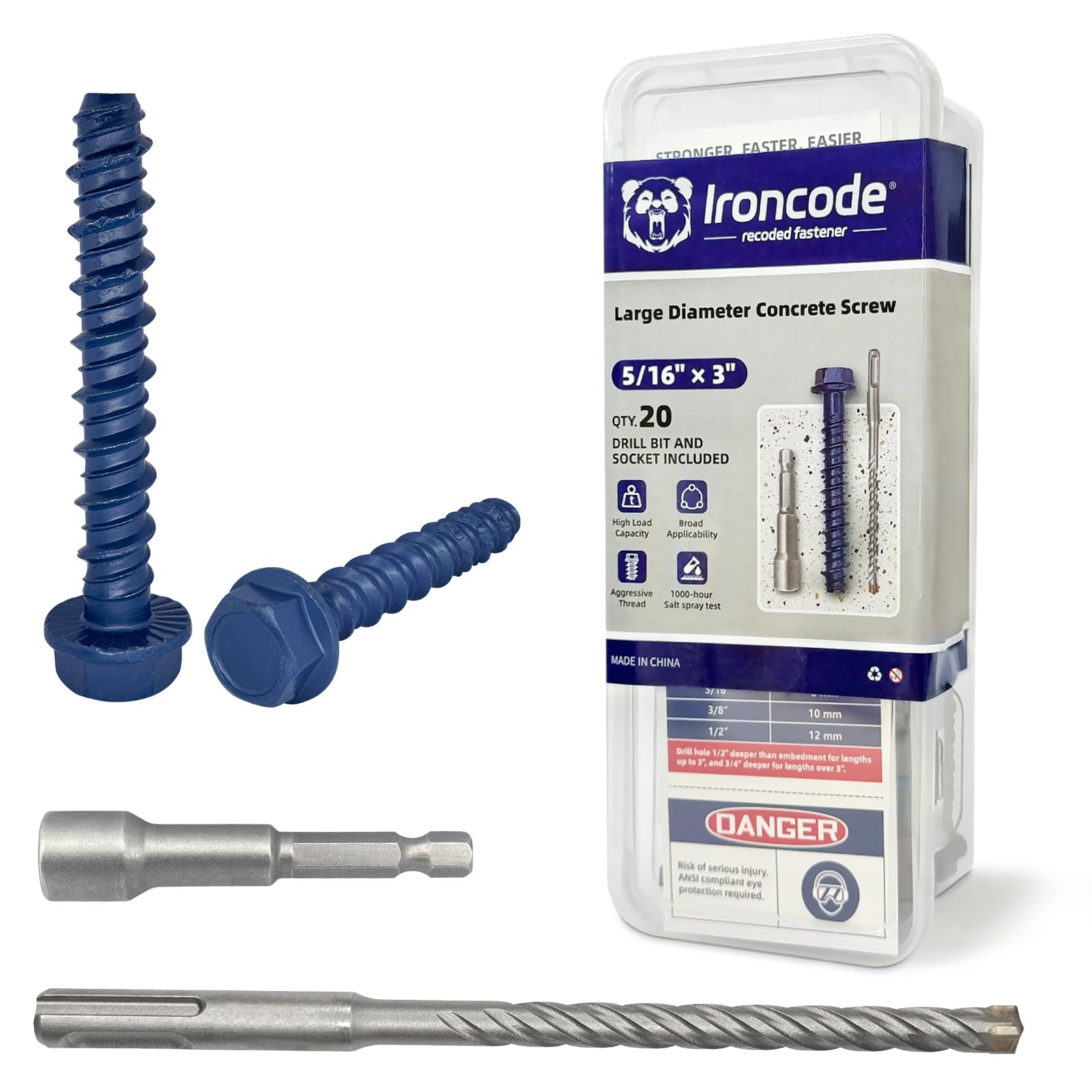 Concrete Screw Anchors - 20 Pack with Drill Bit & Driver -1