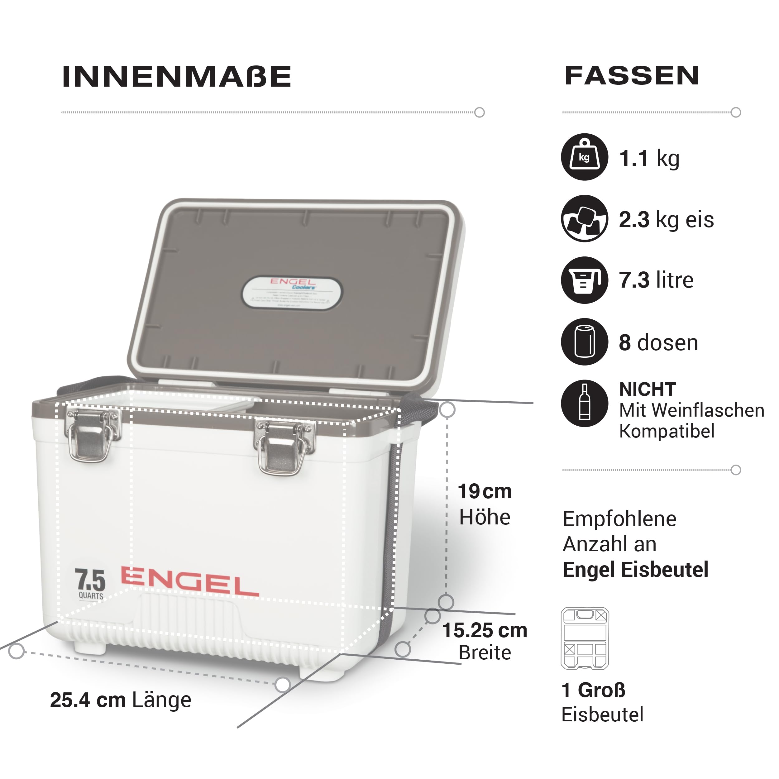 ENGEL Kühlbox 7,5qt (7,1 Liter) Auslaufsicher, Luftdicht, Tragbare, Kleine Kühlbox für Camping, Picknick, Wandern, Festival - Eisbox Ohne Strom für Männer & Frauen, 31 x 20,3 x 25,4 cm
