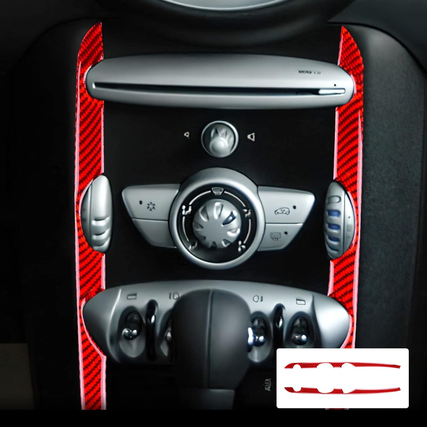 Airspeed ミニ R55 R56 R57専用 アクセサリー リアルカーボンファイバー製 カーセンターコンソールサイド装飾ストリップ おしゃれ カスタム 内装パーツ Mini クーパー クラブマン 適用 インテリアパネル レッド セール特別価格