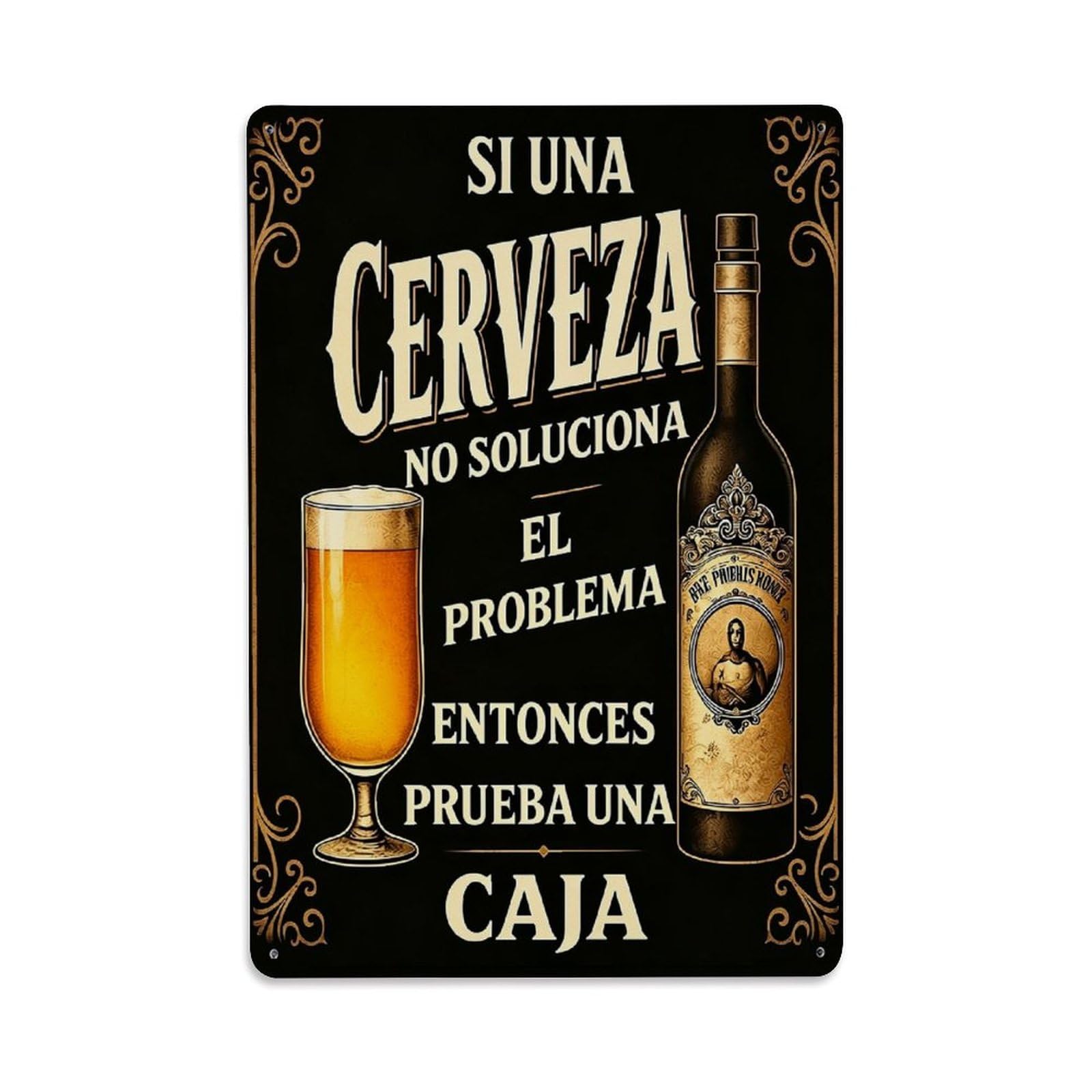 Beer Bottle Glass Label Text Retro Metal Tin Sign, Vintage Decor Art Poster for Bar, Home, Man Cave, Kitchen, Laundry Room Gift 8x12Inch