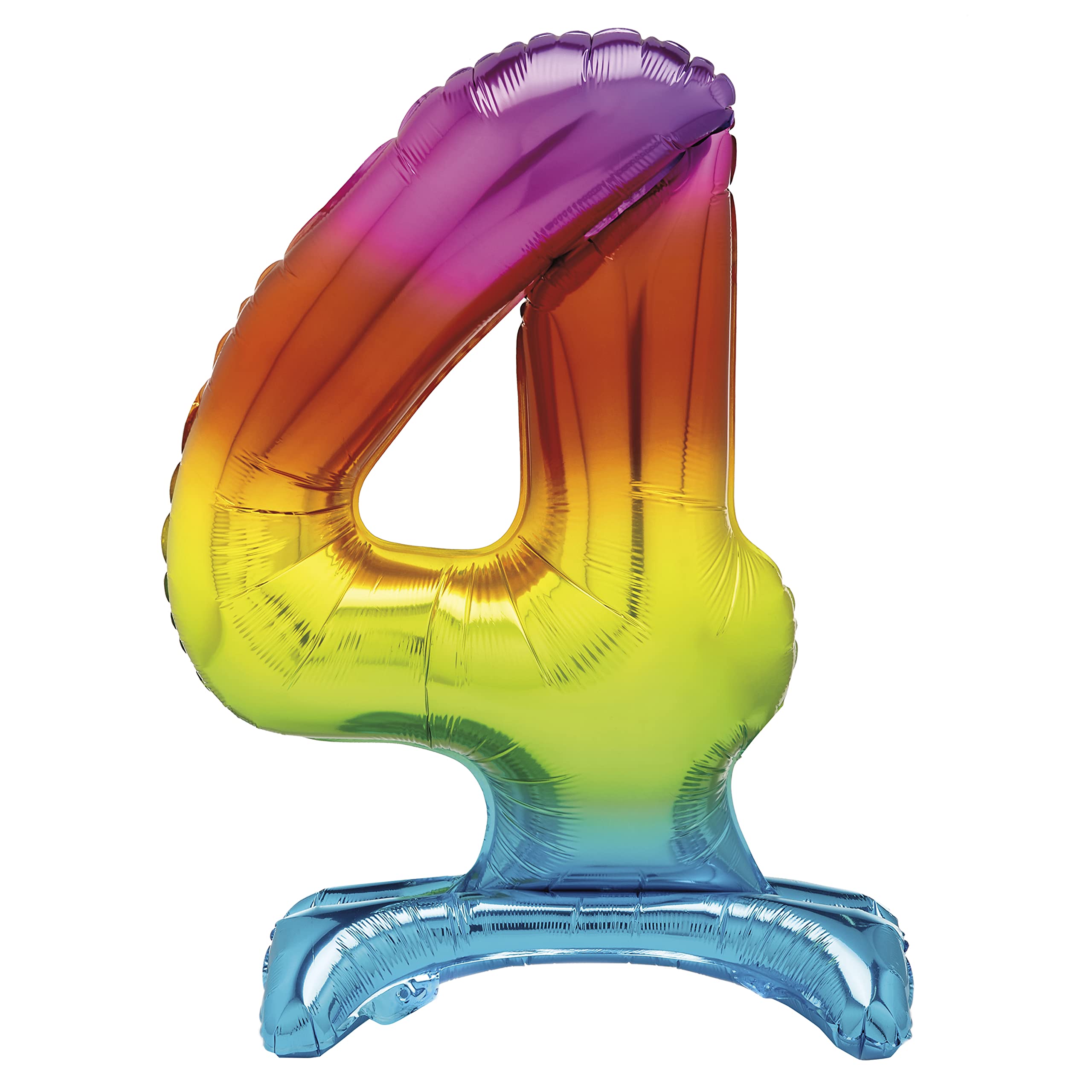 Unique Rainbow Standing Number 4 Foil Balloon 30", Packaged