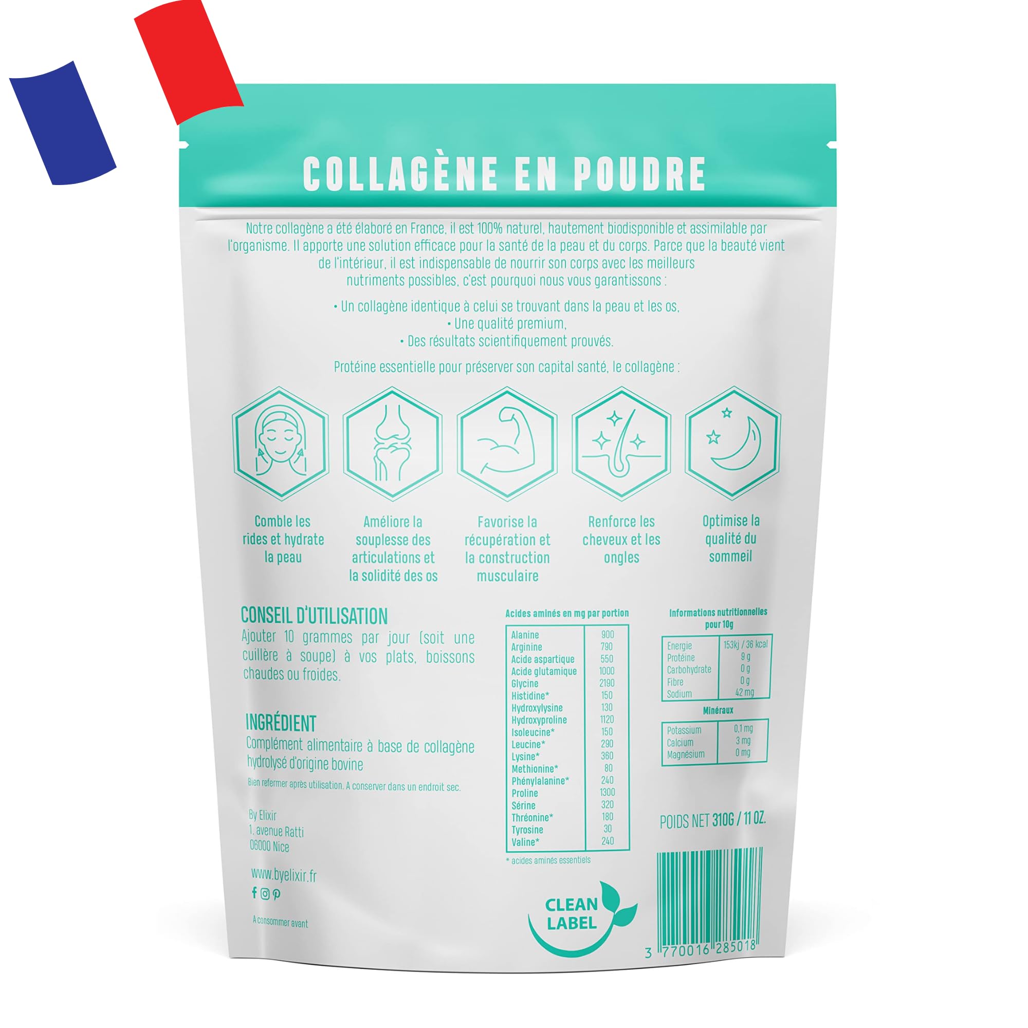 Collagène Hydrolysé Breveté Pepan Type I en poudre - 310g Proteine pour la Peau, Cheveux, Musculation, Articulations - Élaboré en France.
