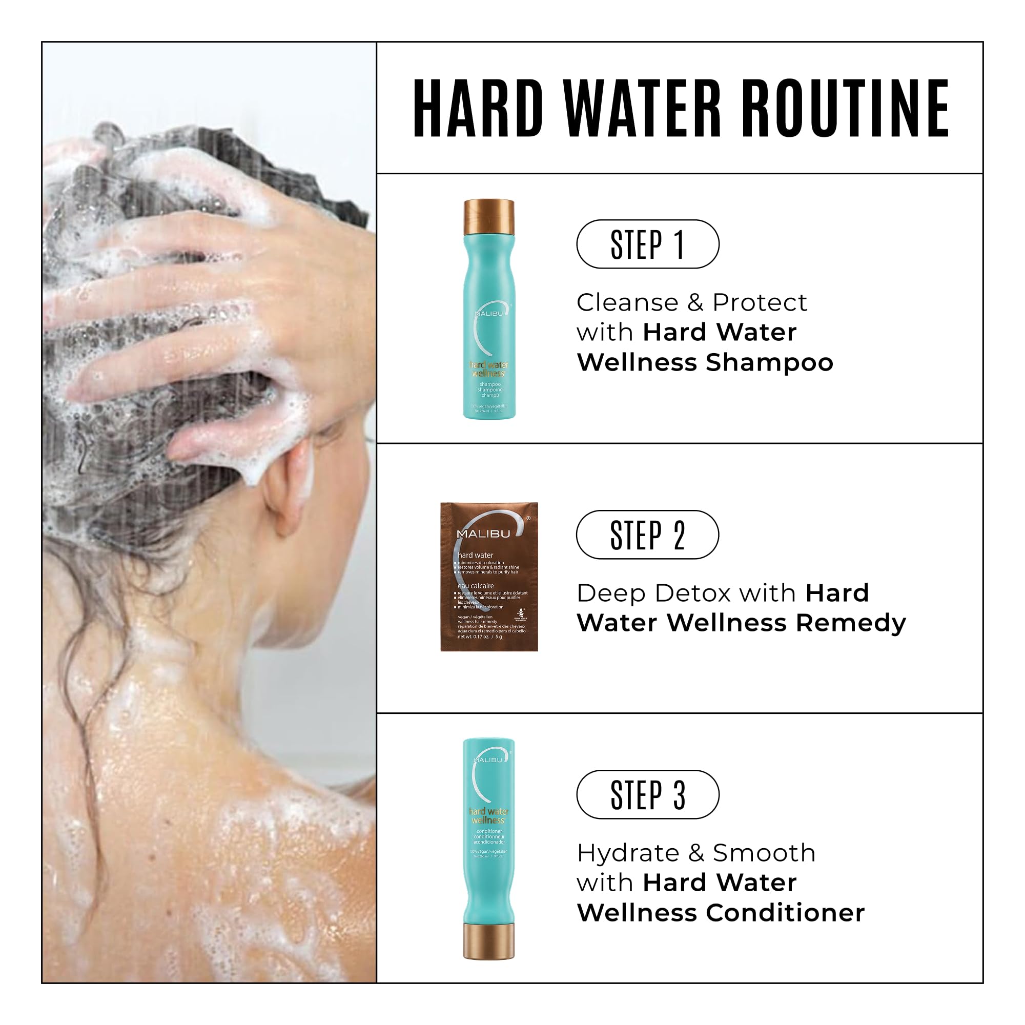 Malibu C Hard Water Wellness Collection Shampoo 266 ml + Conditioner 266 ml + Säckchen 4 x 5 g