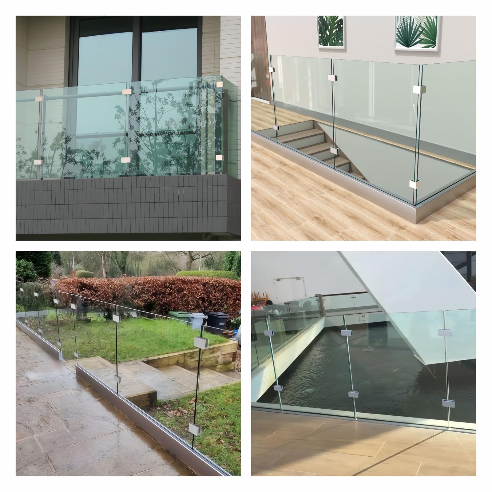 Soporte de abrazadera de vidrio de acero inoxidable de grado marino para vidrio de 10-12 mm de grosor, soporte de estante ajustable para barandilla, barandilla, ducha, valla, puerta de piscina