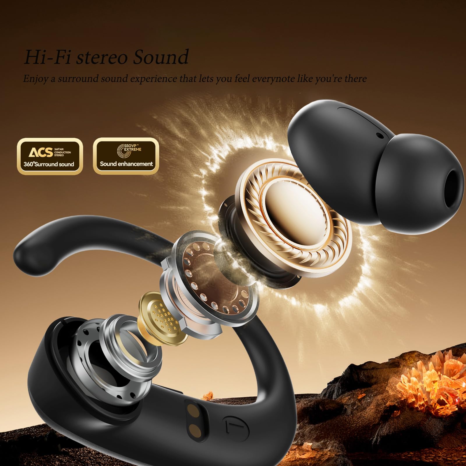 Ecouteurs Bluetooth 6.0 sans Fil Sport,Écouteur pour Courir IPX7, 75Hrs avec 3D HiFi Stéréo,Écran LED Earbuds Android/iOS,ENC Réduction Bruit Mic,oreillette Casque pour Running/Sport (Noir)