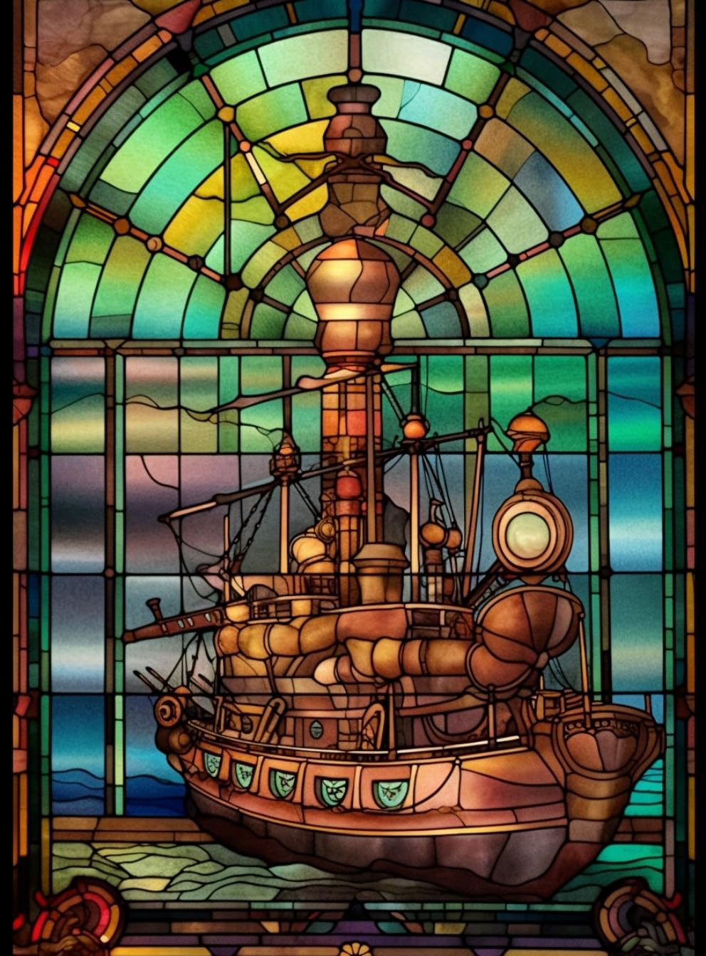 WANGWANGMIAO Paint by Numbers for Adults,40x50 cm Stained Glass Steampunk Acrylic Oil Painting by Numbers for Beginner Paints Kit with 3 Brushes Paint by Numbers Canvas Kits for Gift，with Frame