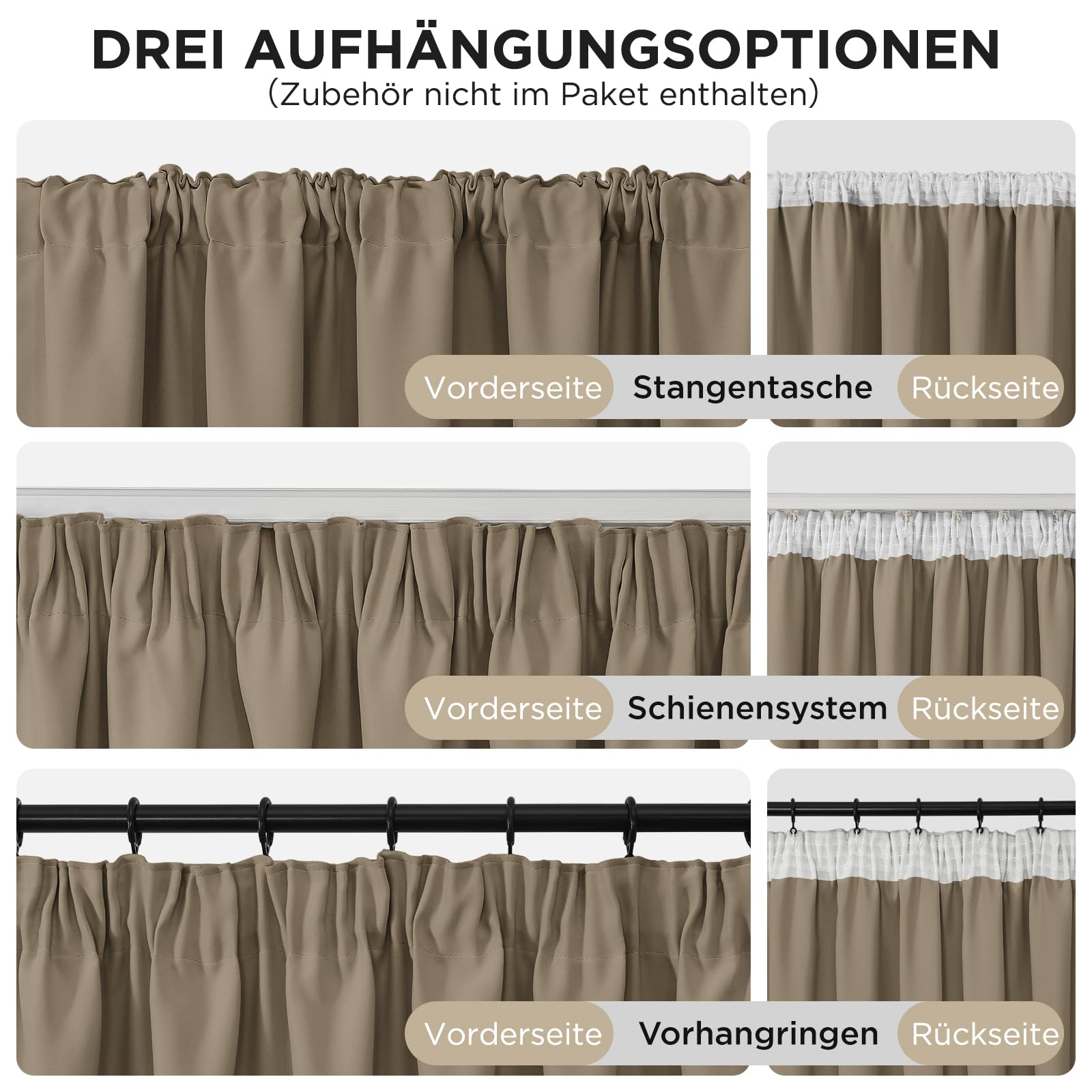 Joydeco Gardinen mit Kräuselband Blickdicht Vorhänge Schienensystem Verdunkelungsvorhang mit Haken Thermovorhang Kälteschutz Schlafzimmer Wohnzimmer 2er Set 245x132cm Sandfarbe
