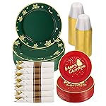 Goodluck 350 Piece Christmas Plates Sets for 50 Guests, Christmas Tableware Disposable for Party, Include 100Plates, 50Pack Pre Rolled Napkins with Silverware, 50Cups for Party, Wedding, Graduation