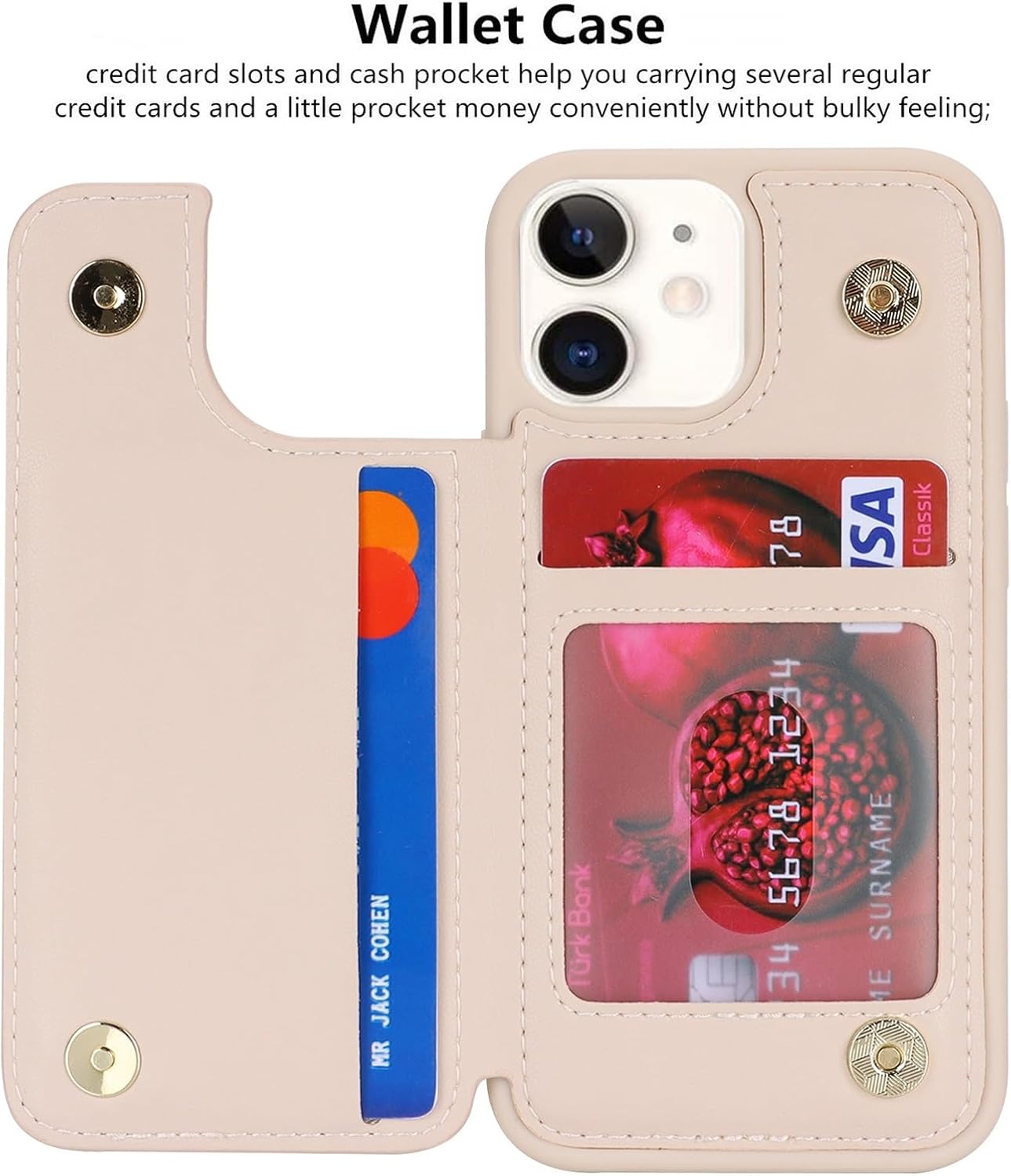 iCoverCase Compatible with iPhone 12 Mini Case with Card Holder, Wallet Phone Case for Women Men RFID Blocking PU Leather Protective Case 5.4 Inch (Beige) - Image 7