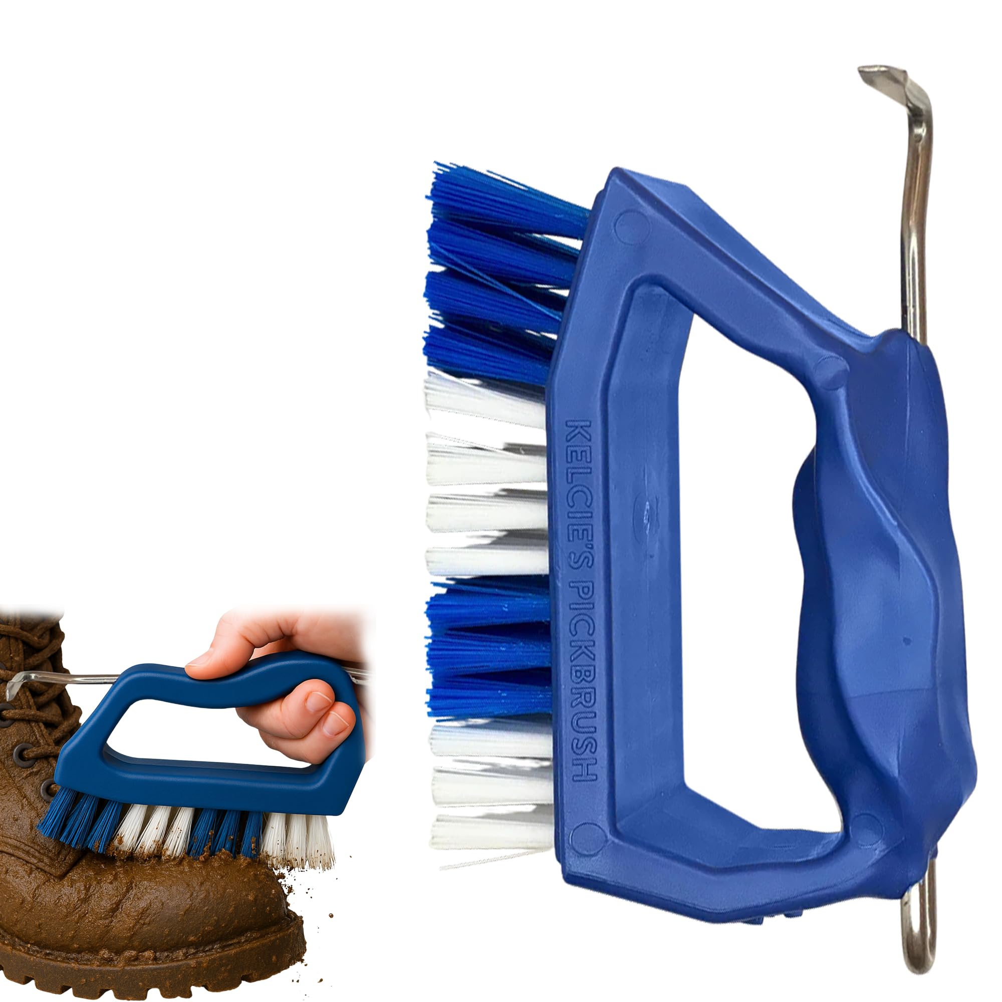 Kelcie's Handheld Shoe Cleaning Brush with Pick for Cleaning Mud Off Shoes in Minutes - Boot Brush & Cleat Cleaner for Golf, Soccer & Other Outdoor Footwear - Heavy-Duty Stiff Bristles Boot Scrubber
