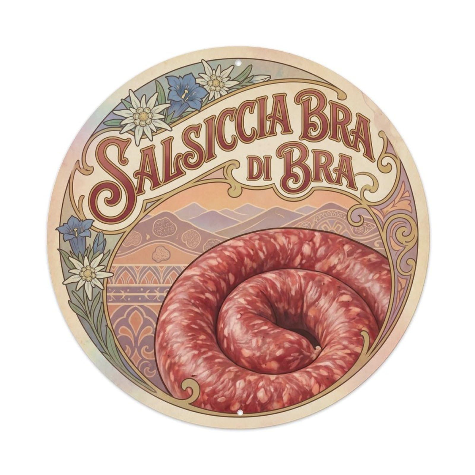 Italy Food Culture Piedmont Travel Coiled Sausage Metal Tin Sign