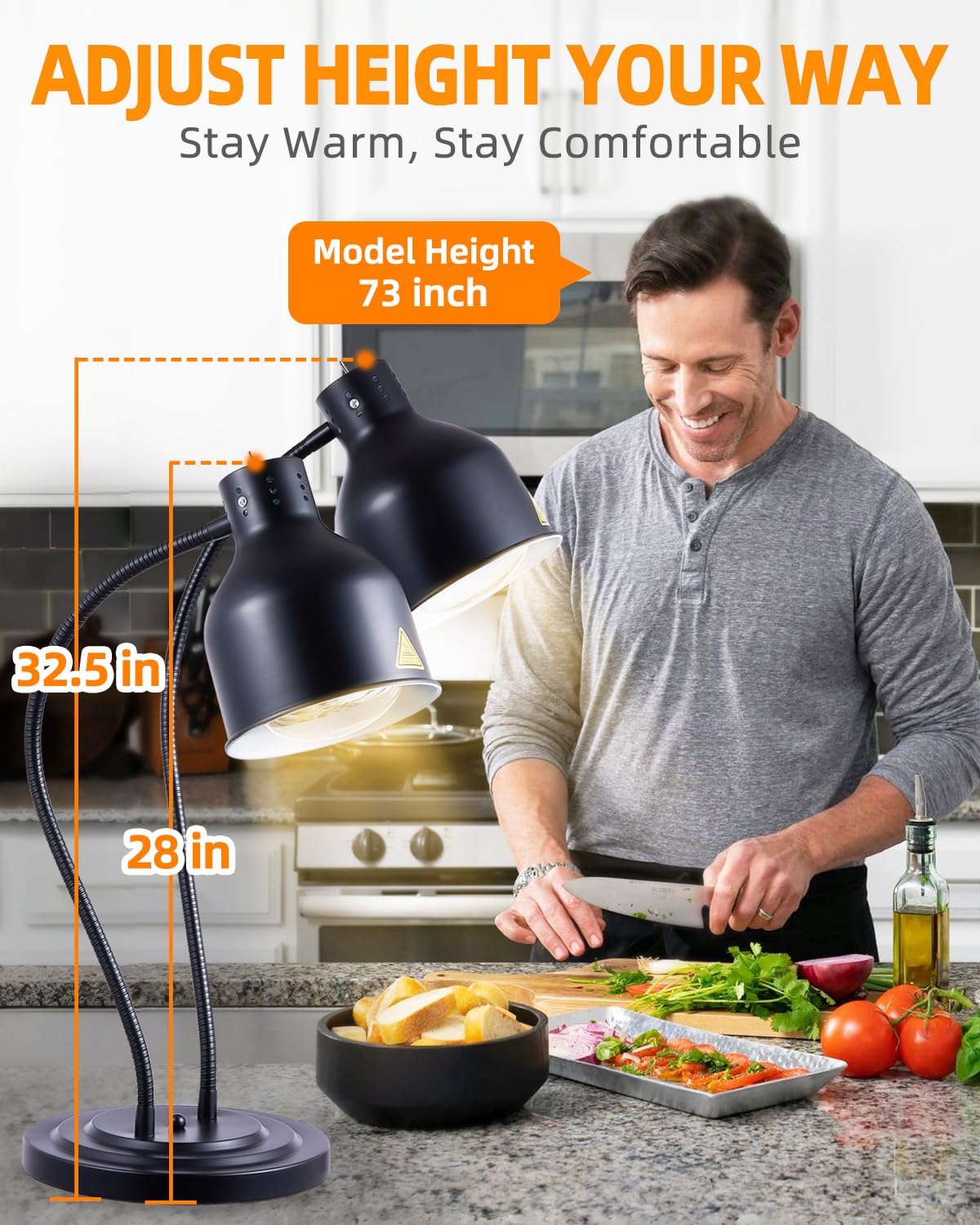 Food Heat Lamp: [Rapid-Heating Bulbs Included] [Steady Heating] Commercial Food Warmer Lamp, Electric Heat Lamp for Food Catering Food Warming Lamp for Buffet Parties (Painted Black, 32" (2-Head,N9