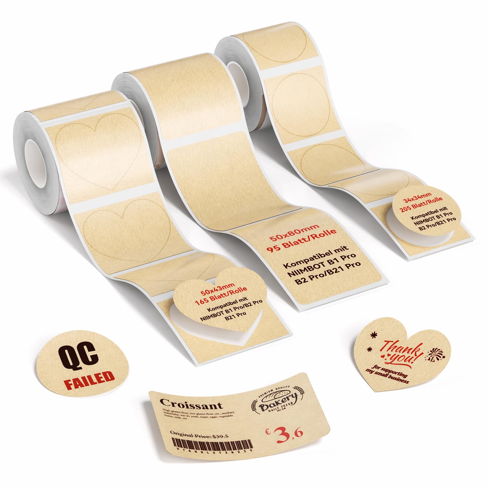 NIIMBOT 3-Roll Red & Black Label Set for B1 Pro/B2 Pro/B21 Pro (300 DPI)