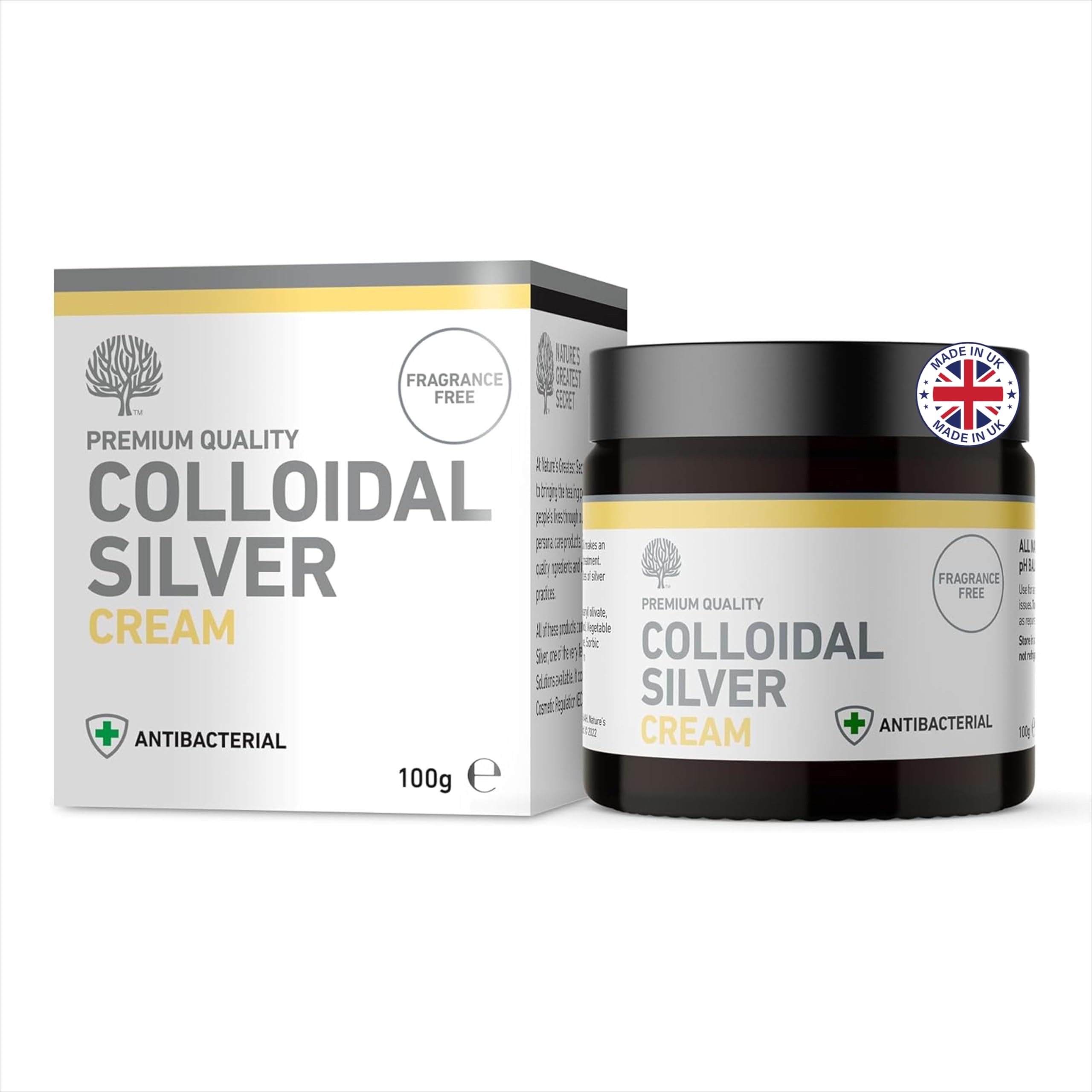 Nature’s Greatest Secret Colloidal Silver Antibacterial Cream 100g | 81% True Colloids | Natural | EU Cosmetic Compliant | UK Made