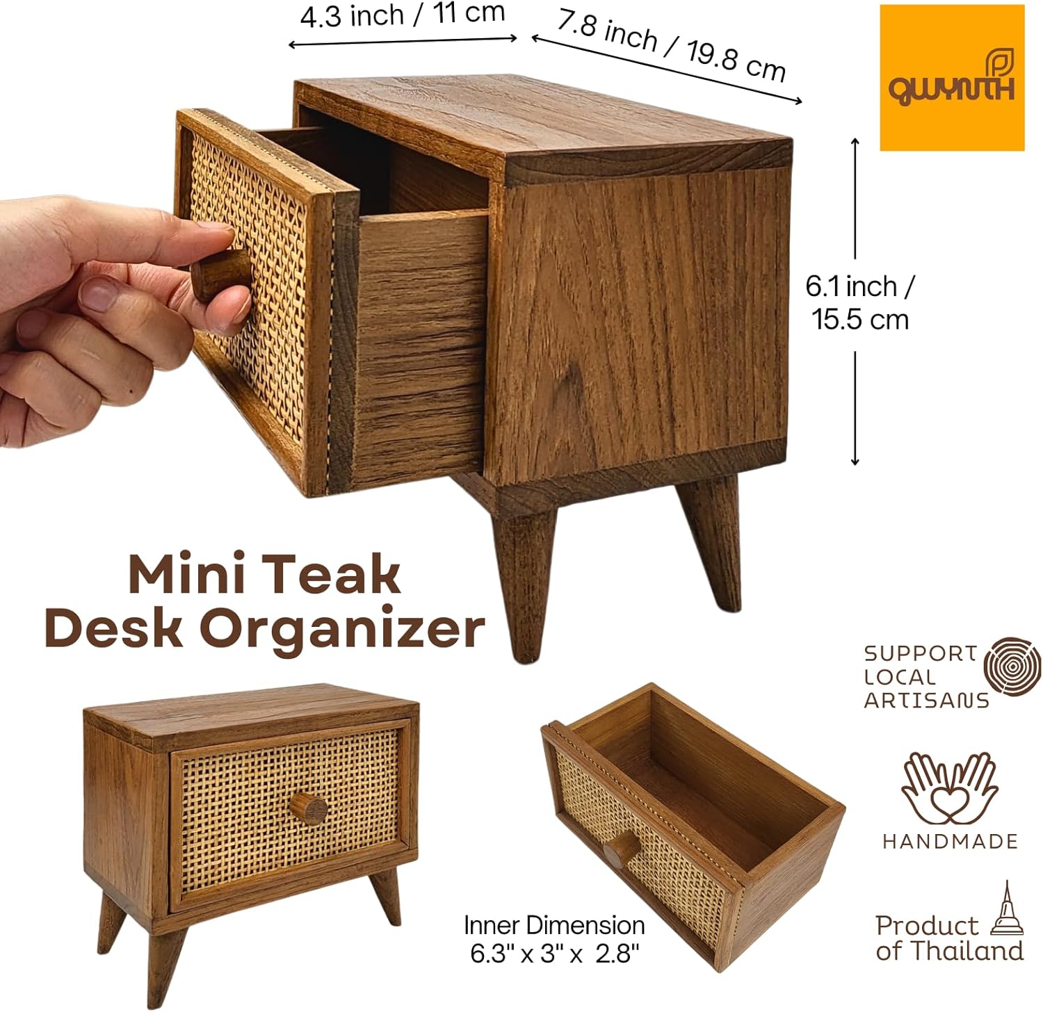 Wooden Coffee Spoon and Storage Box, Handmade Teak Wood Coffee Scoop, Small Desktop Organizer for Crafts, Home Decoration and Gift