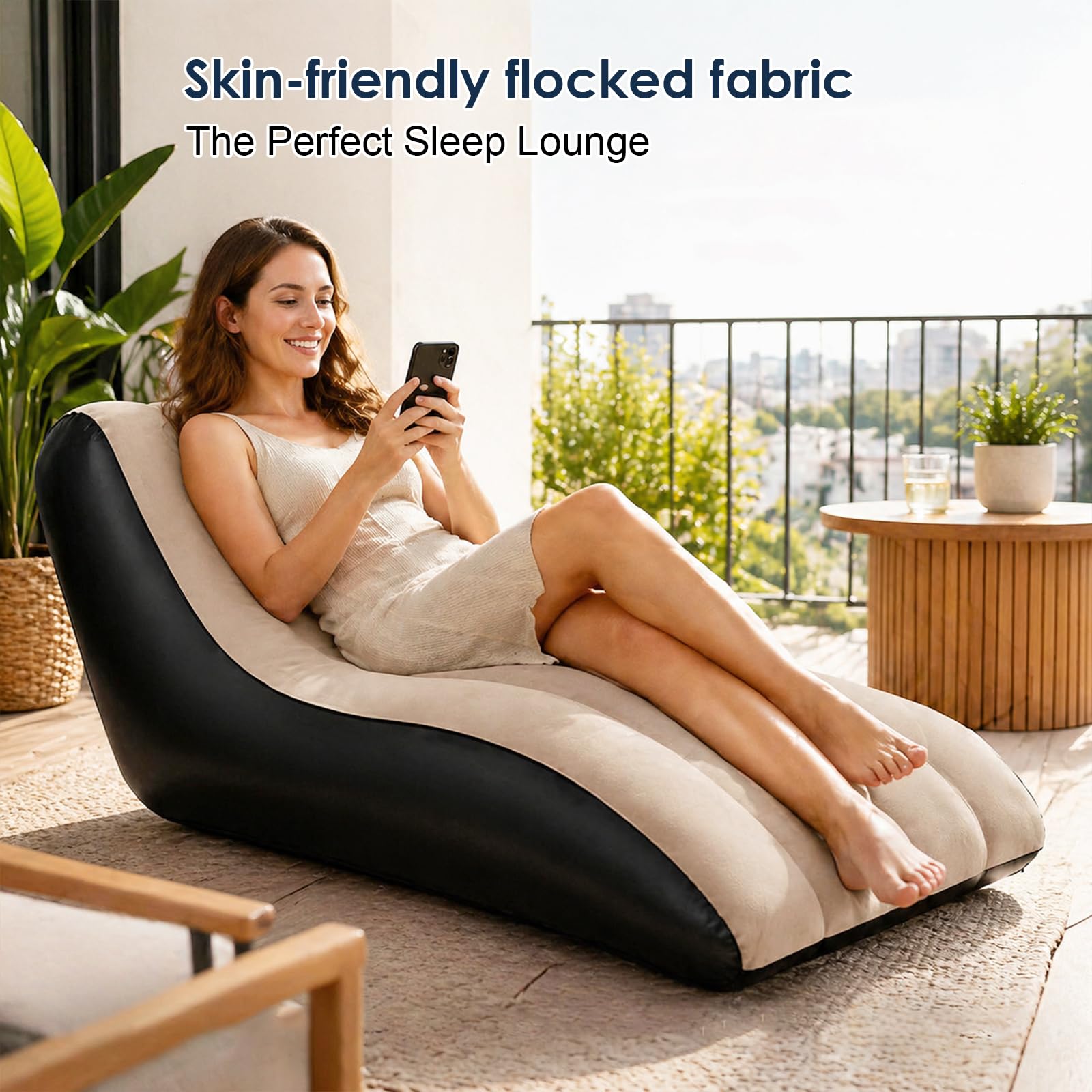 Sofá inflable, sillón hinchable, sofá de aire, sofá de camping, sofá portátil con superficie flocada para salón, camping y exterior