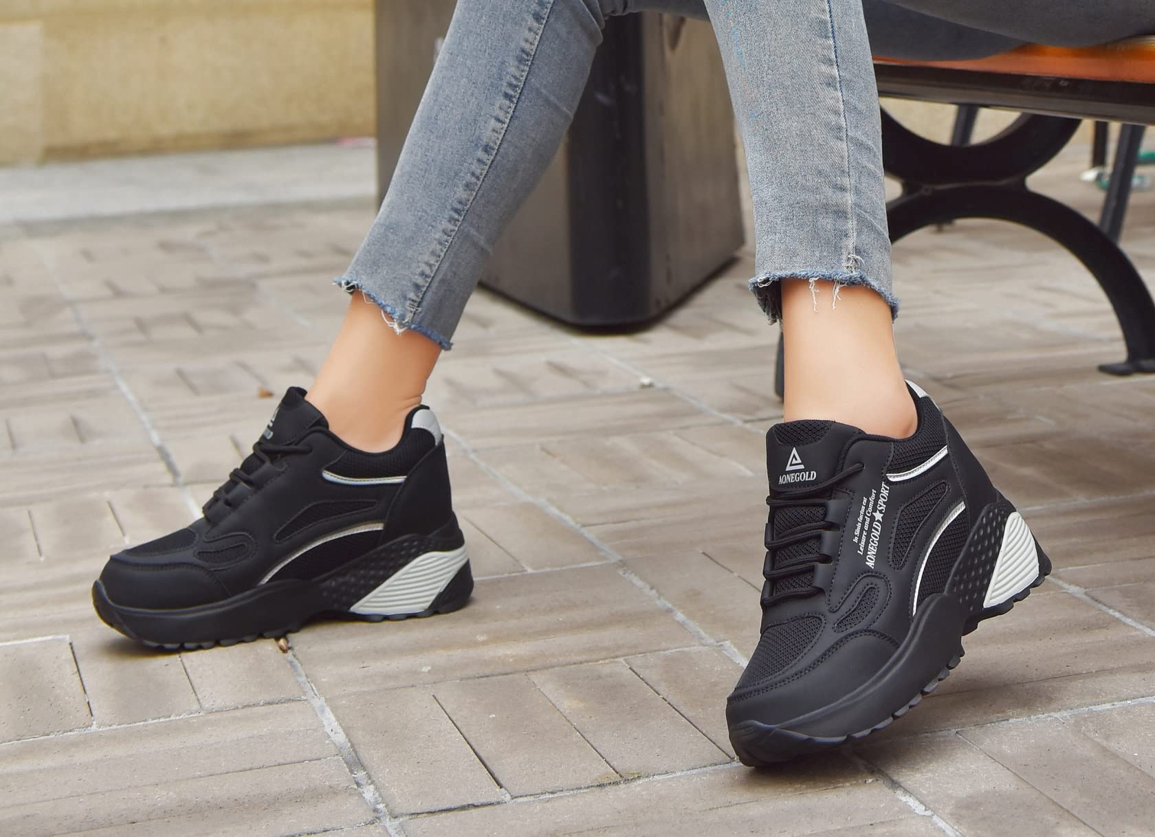 AONEGOLD Sneakers Donna Zeppa Interna Scarpe da Ginnastica Basse Sportive Fitness Respirabile