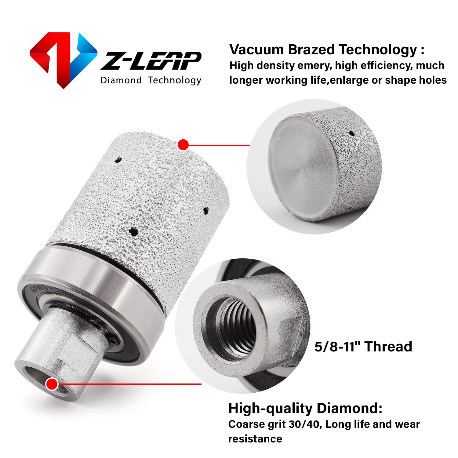 2 pollici vuoto brasato diamante grezzo dito fresatura bit rettifica tamburo ruota per piastrelle porcellana ceramica marmo cemento con 5/8-11 filo