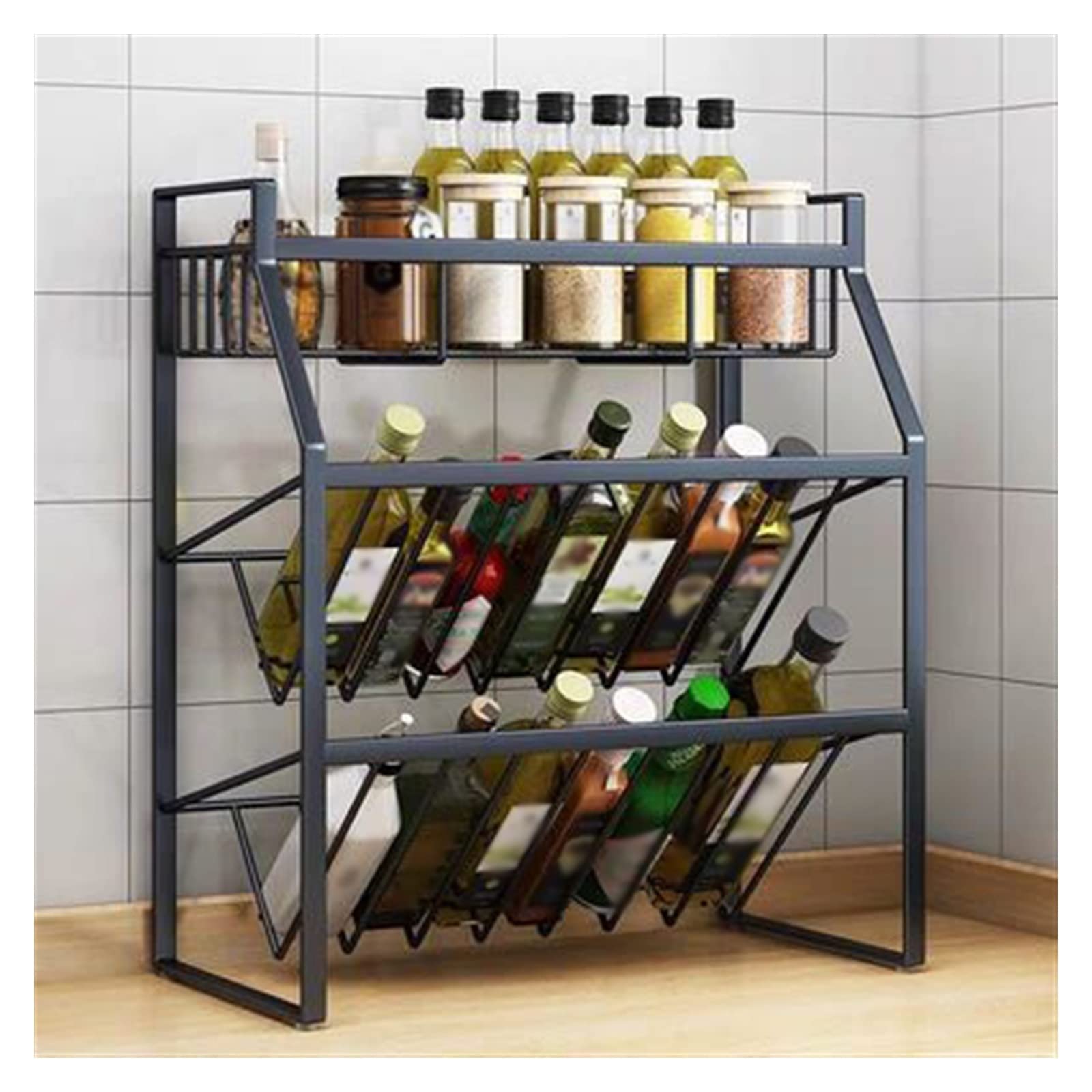 Scaffali per la conservazione Scaffale da cucina a 3 livelli Scaffale portaspezie in ferro battuto for bagno, cucina Scaffale di stoccaggio (Color : White)