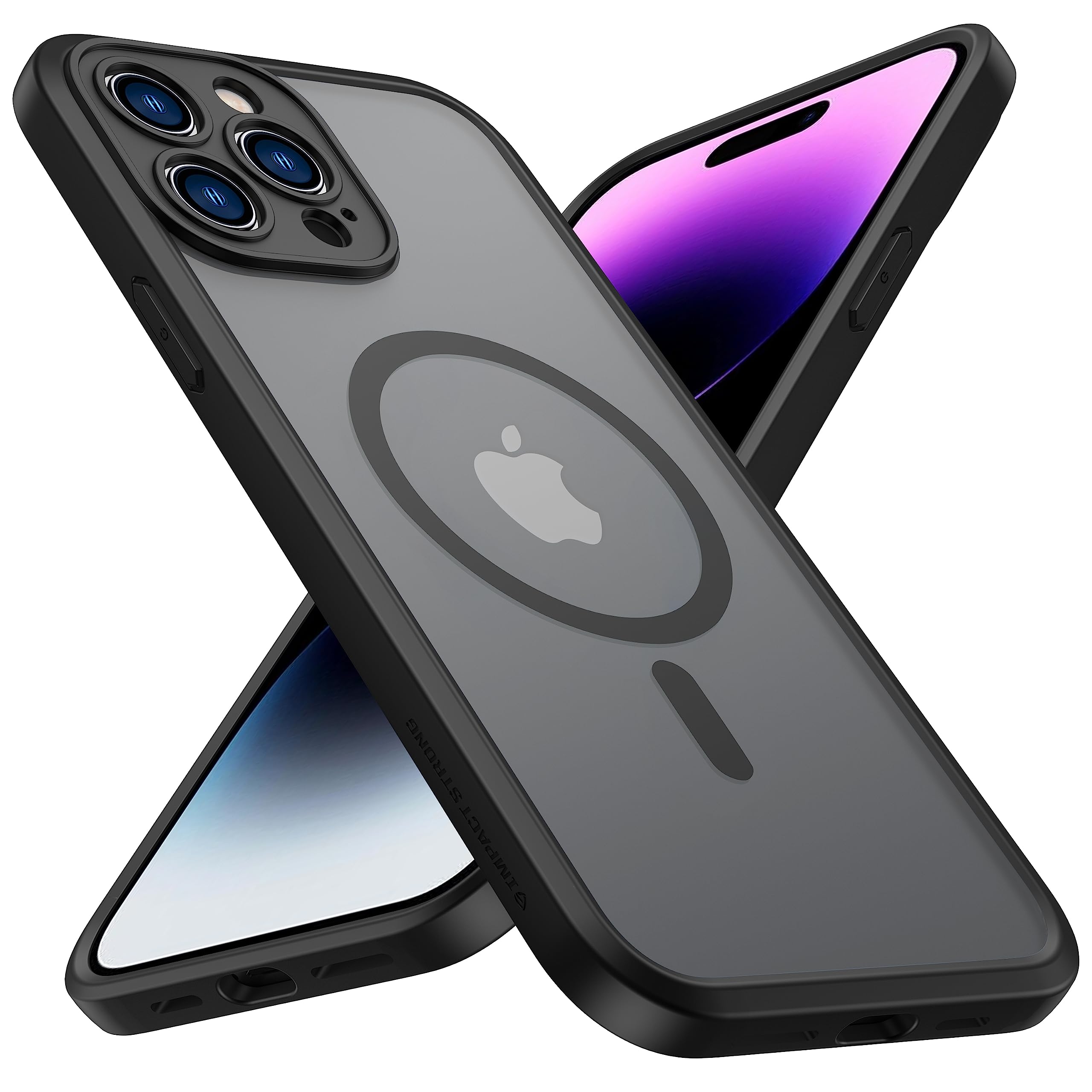 ImpactStrong Magnetic Guard Designed for iPhone 14 Pro Case [Camera Protection] [Military Grade Drop Tested] [Compatible with MagSafe] Slim Translucent Matte Phone Case (6.1") - Black