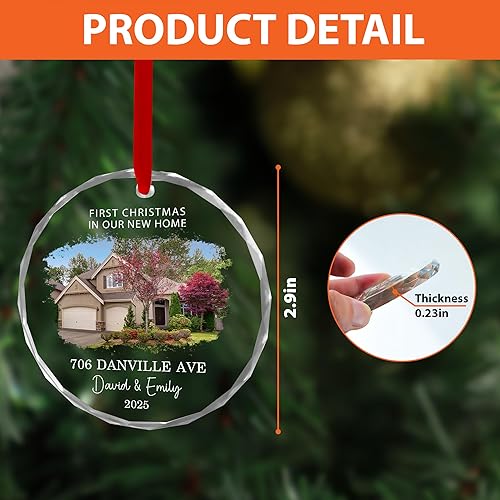 Miniatura 9 de Adorno de cristal personalizado para la primera Navidad en nuestro nuevo hogar  Adorno personalizado para foto y dirección, regalo de inauguración