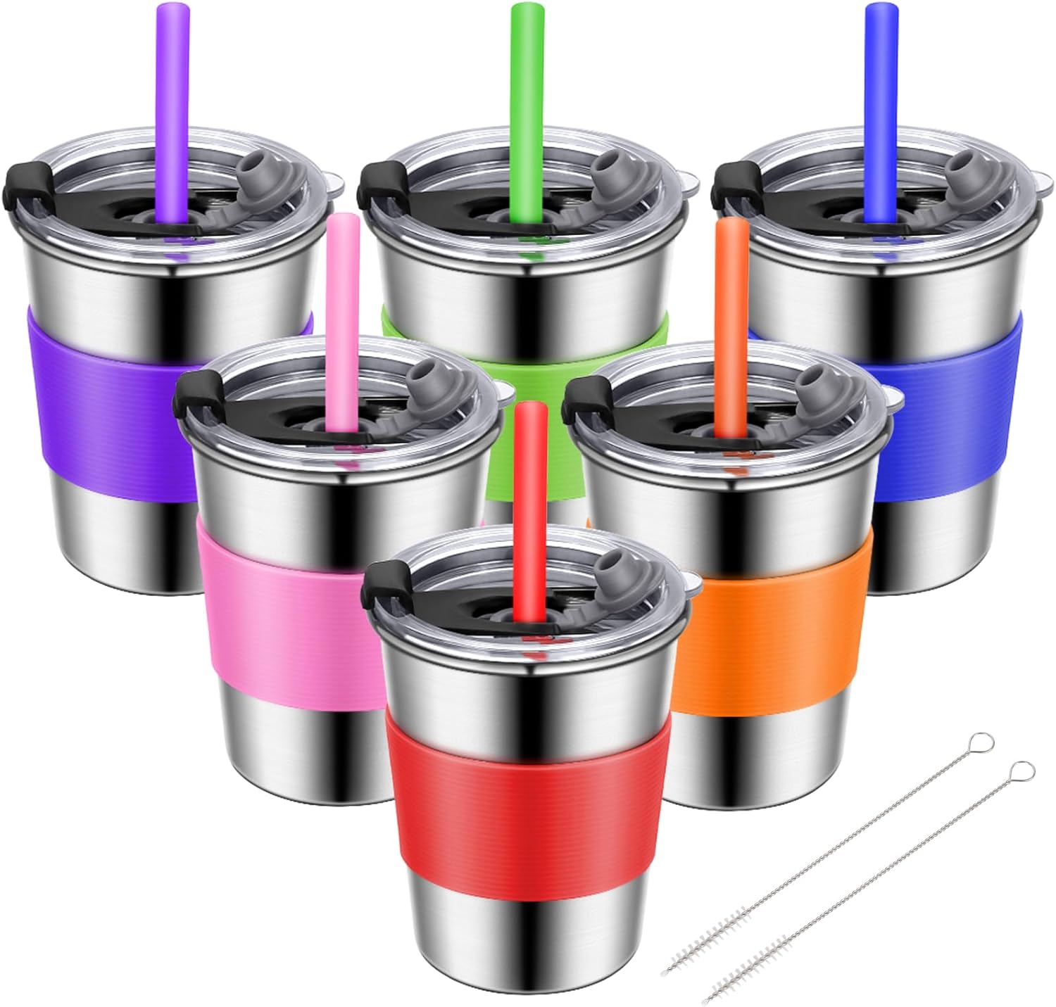 ShineMe Toddler Cups with Straws Spill Proof 6pack, 8oz Small Stainless Steel No Spill Sippy Cup, Unbreakable Kids Cups with Lids and Colorful Silicone Sleeves for Hot/Cold Drinks Snacks ShineMe Toddler Cups with Straws Spill Proof 6pack, 8oz Small Stainless Steel No Spill Sippy Cup, Unbreakable Kids Cups with Lids and Colorful Silicone Sleeves for Hot/Cold Drinks Snacks