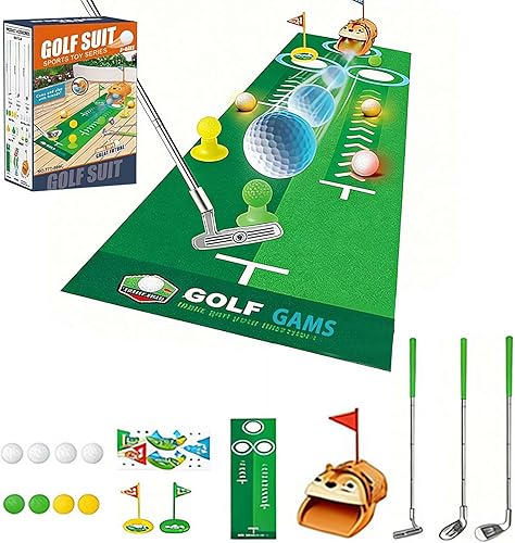 Juego de golf de juguete mejorado para niños con retorno automático de bolas, pelotas de golf con luz LED, 3 clubes, tapete de putt, juegos de mini